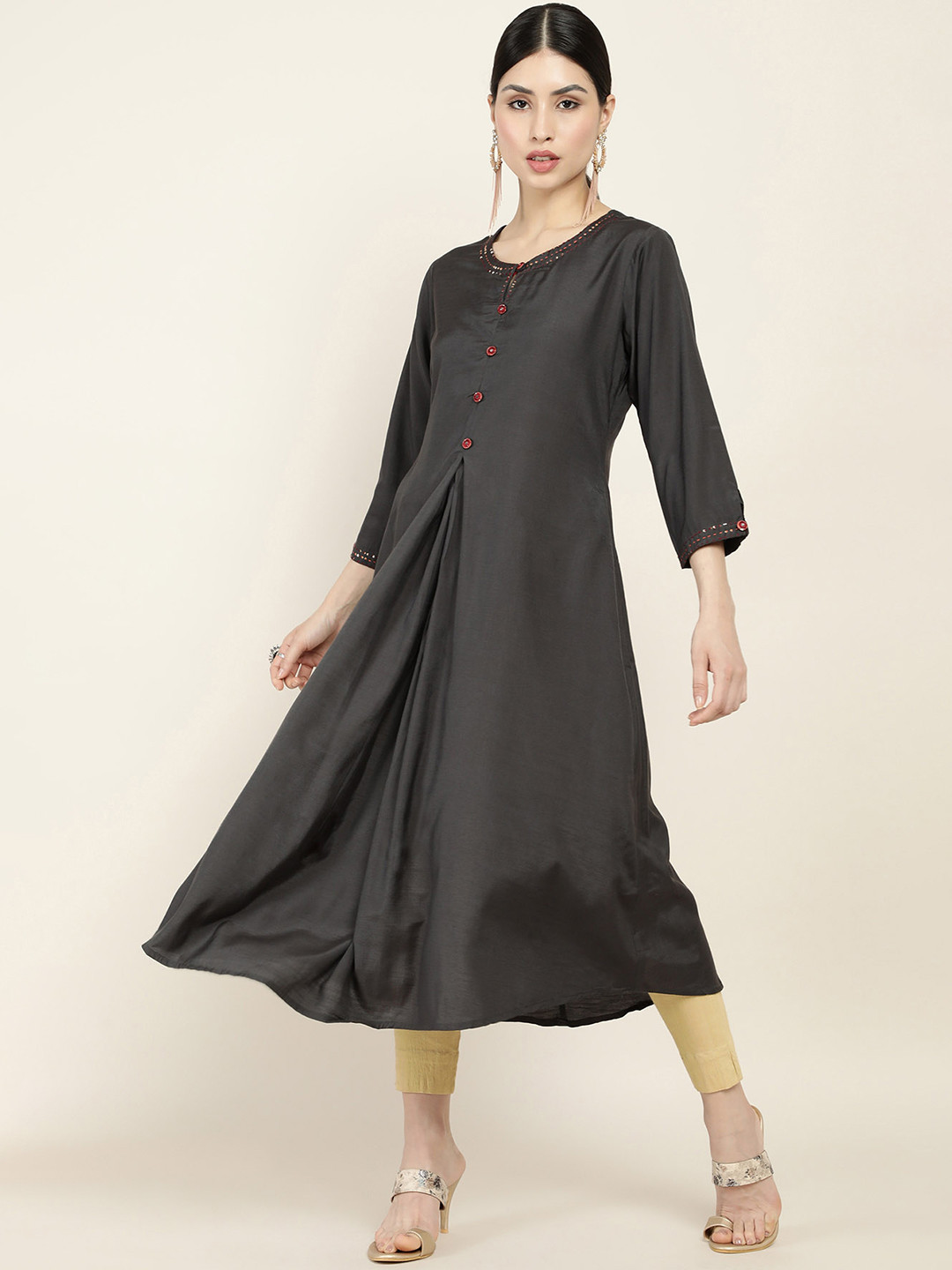 Buy Soch Women Charcoal Grey Solid A Line Kurta Kurtas for Women
