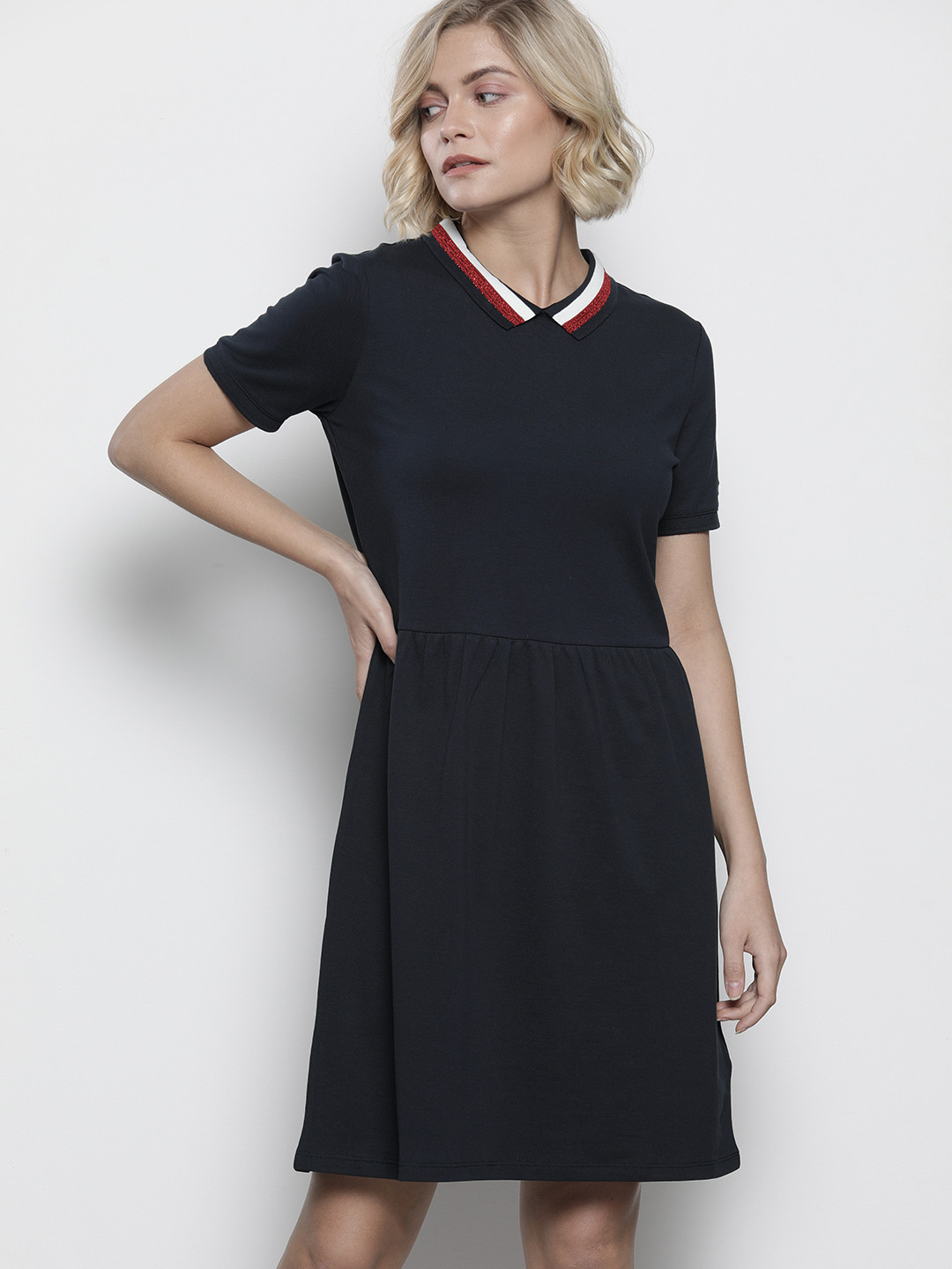 Buy Tommy Hilfiger Women Navy Blue Organic Cotton Solid T Shirt Dress Dresses for Women