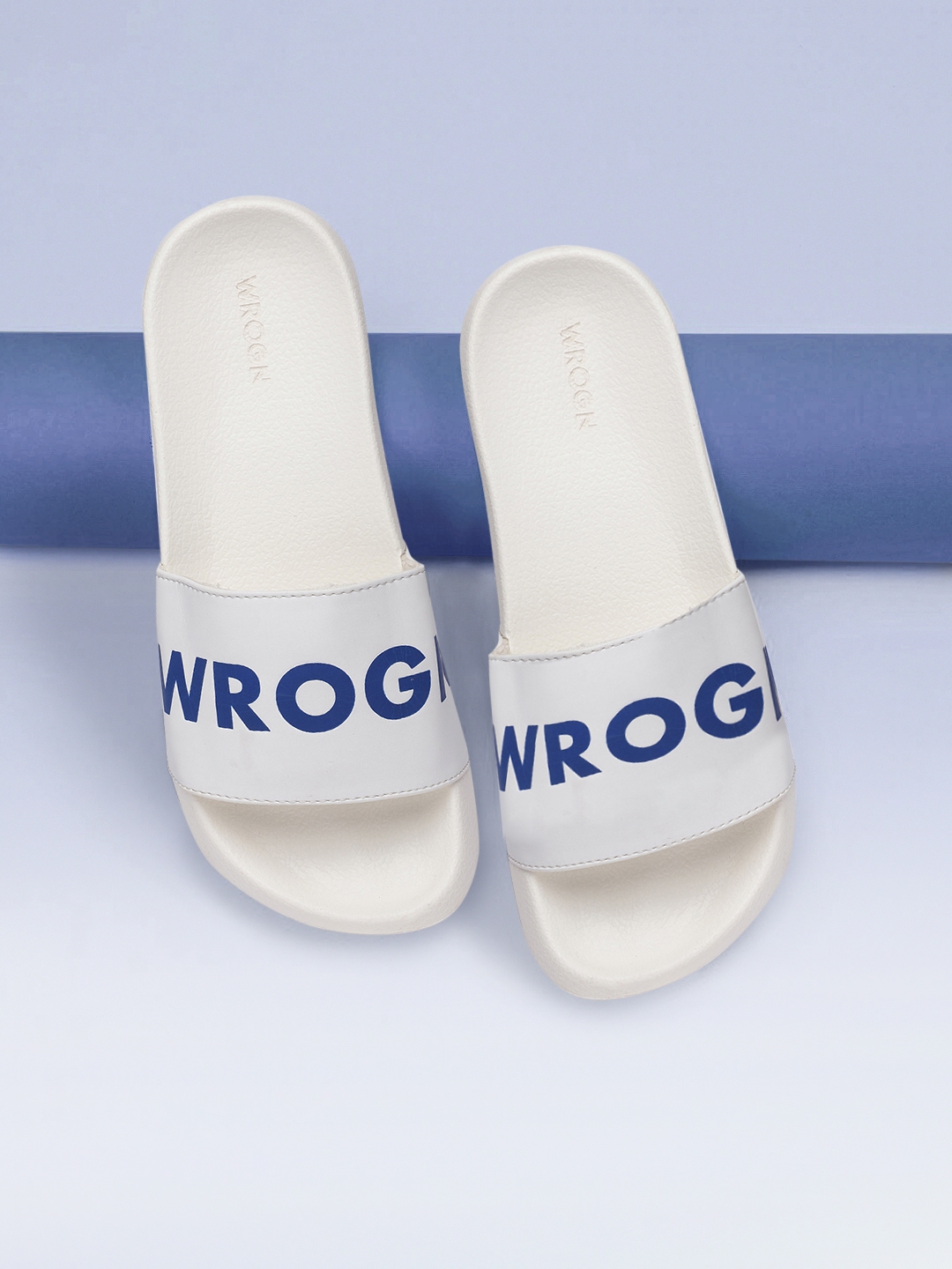 Buy WROGN Men White & Navy Blue Printed Rubber Sliders - Flip Flops for ...