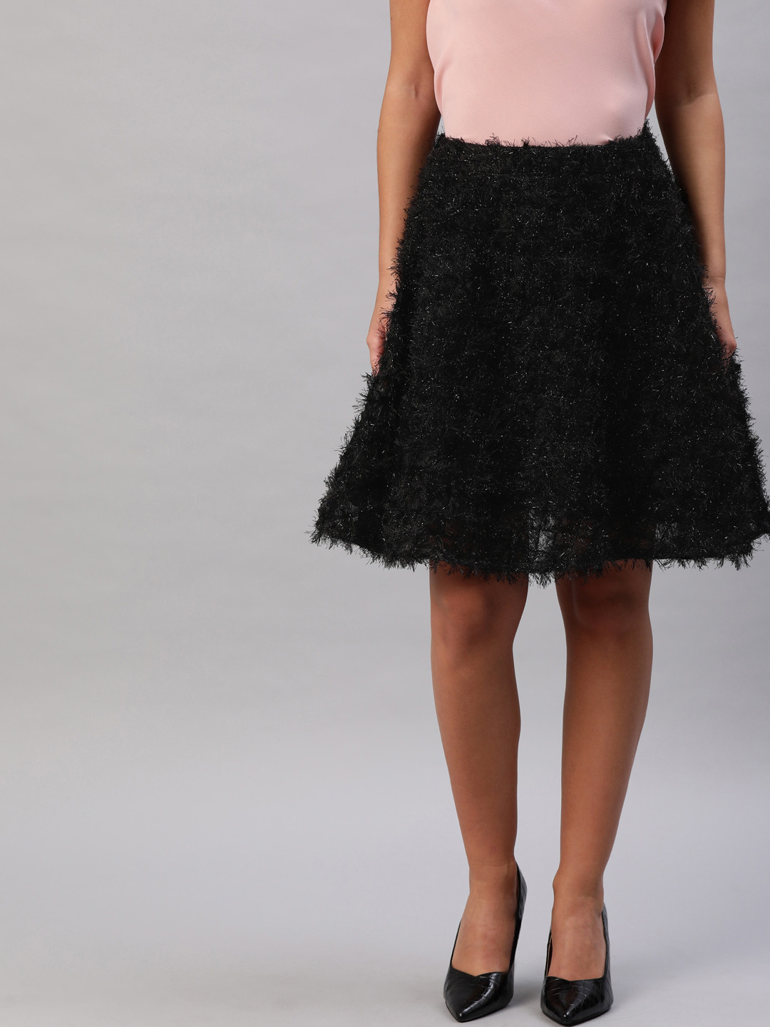fur skirt black