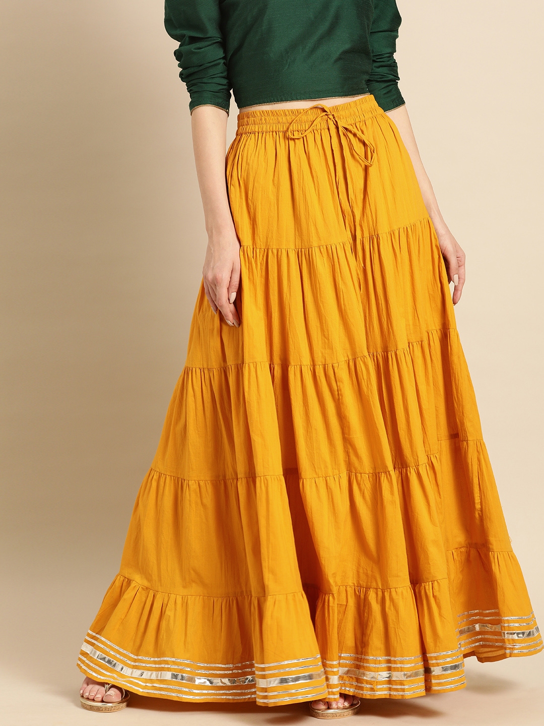 Buy Soch Women Mustard Yellow Solid Tiered Skirt - Skirts for Women ...