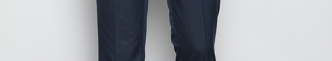 Buy Marks & Spencer Men Navy Blue Slim Fit Solid Formal Trousers ...