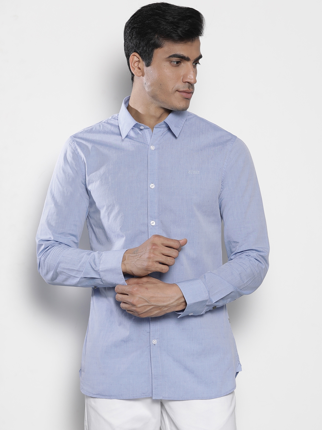 Buy GUESS Men Blue Regular Fit Self Design Casual Shirt - Shirts for ...