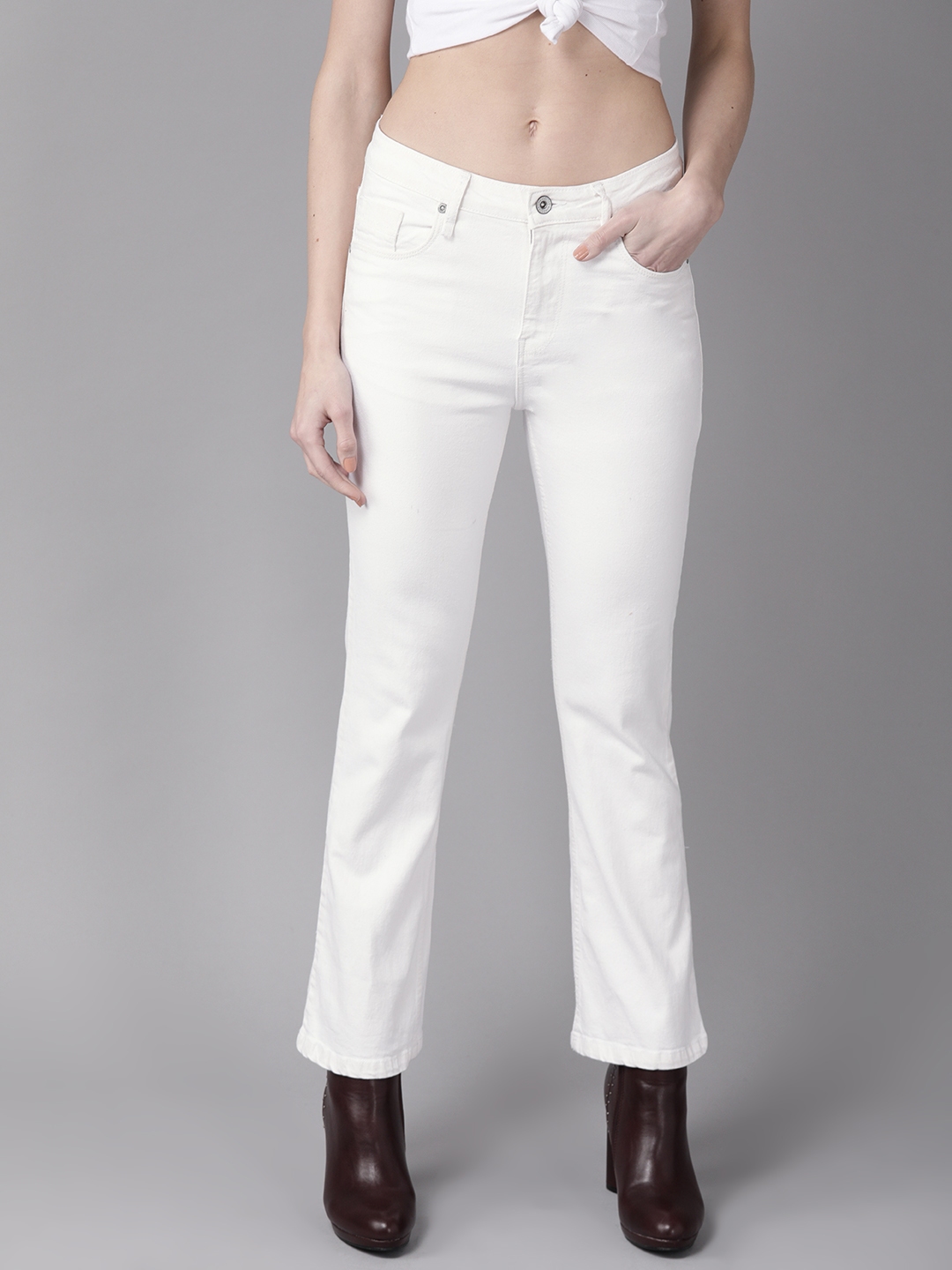 Buy Roadster Women White Bootcut High Rise Clean Look Stretchable Jeans ...