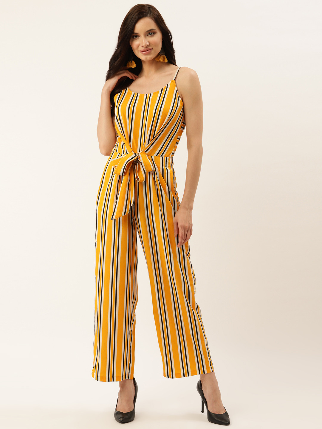 Buy PlusS Women Yellow & White Striped Basic Jumpsuit Jumpsuit for