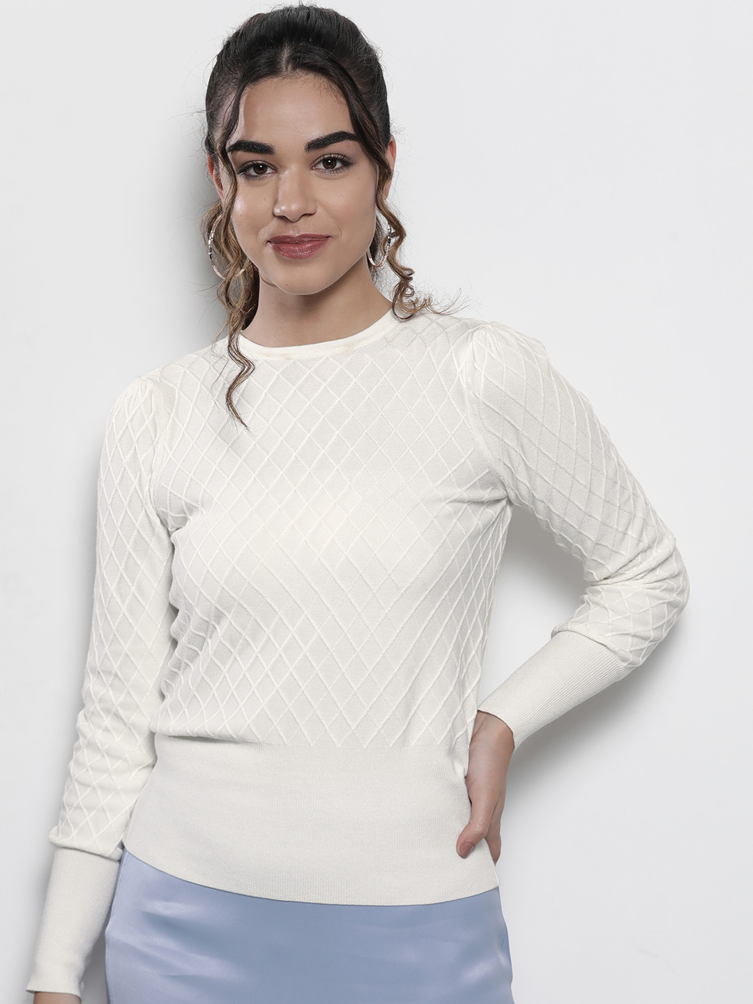 Buy Marks & Spencer Women Off White Self Design Pullover ...