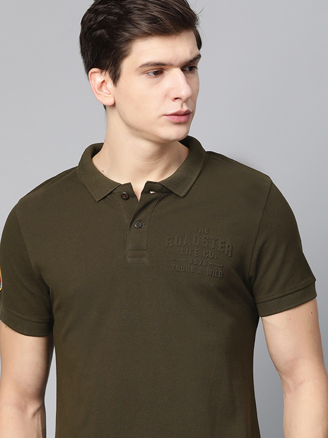Buy Roadster Men Olive Green Solid Polo Collar T Shirt Tshirts for