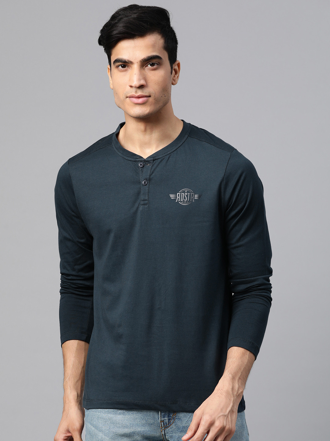 Buy Roadster Men Navy Blue Solid Henley Neck T Shirt Tshirts for Men