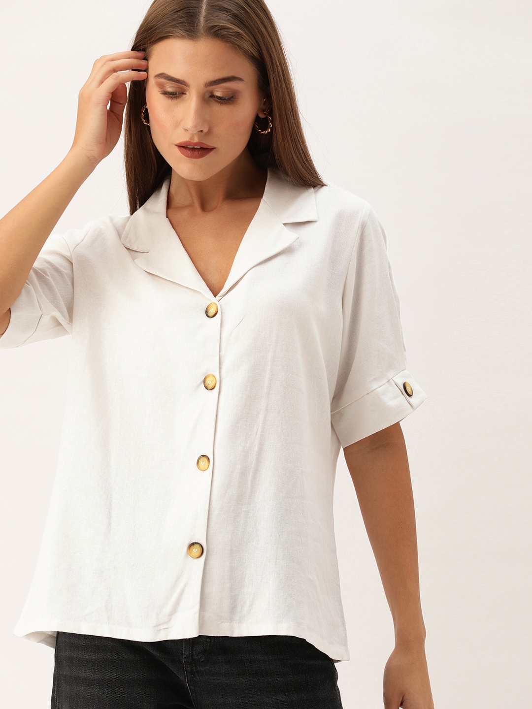 Buy AND Women White Solid Regular Fit Casual Shirt - Shirts for Women ...