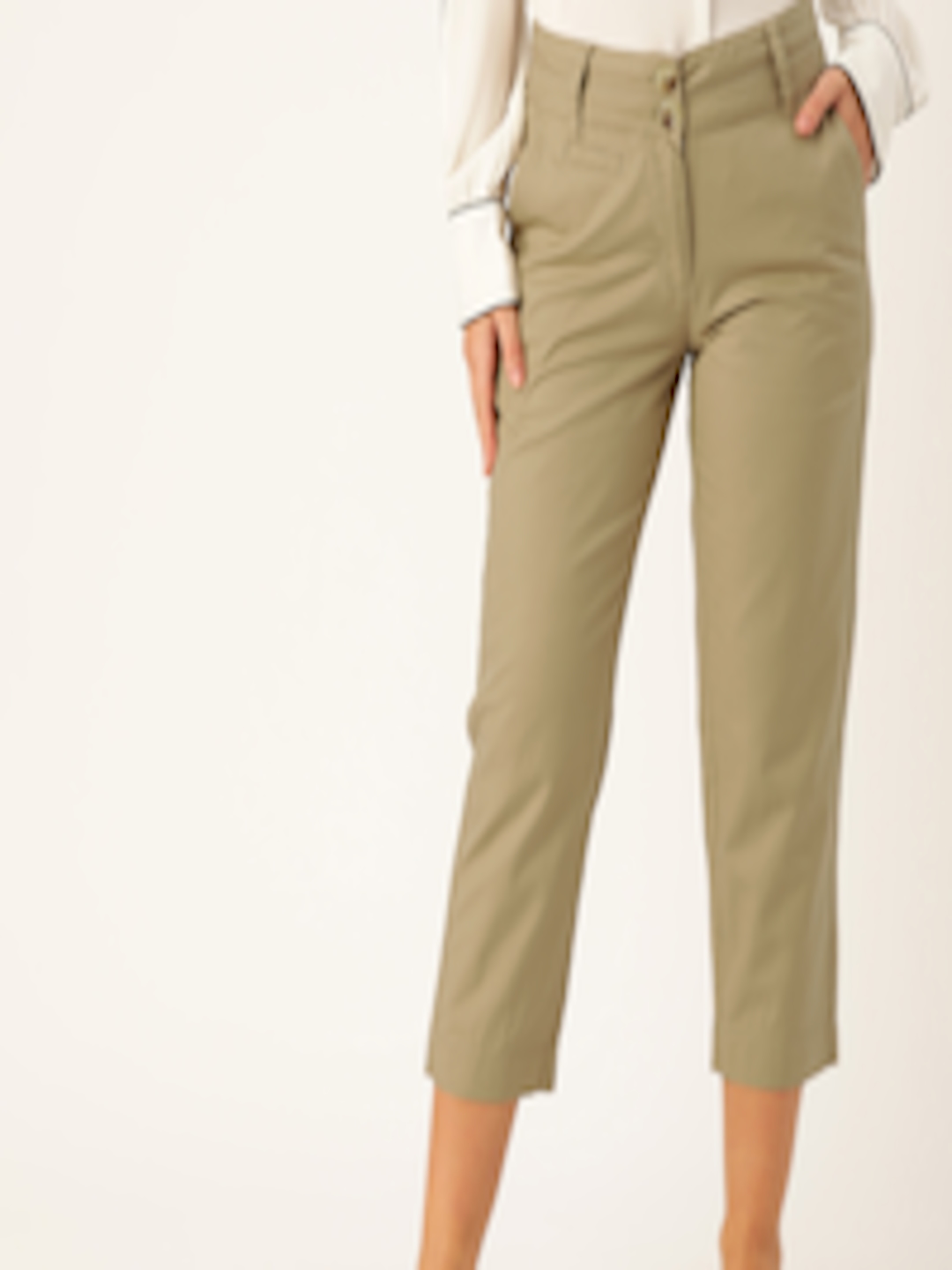 Buy AND Women Brown Skinny Fit Solid Formal Cropped Trousers - Trousers ...