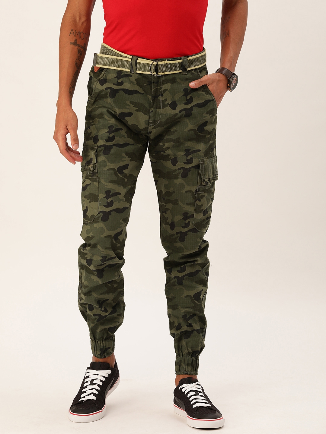 olive cargo joggers mens