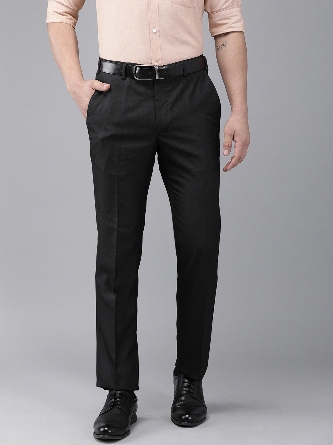 Buy Park Avenue Men Black Super Slim Fit Solid Formal Trousers ...