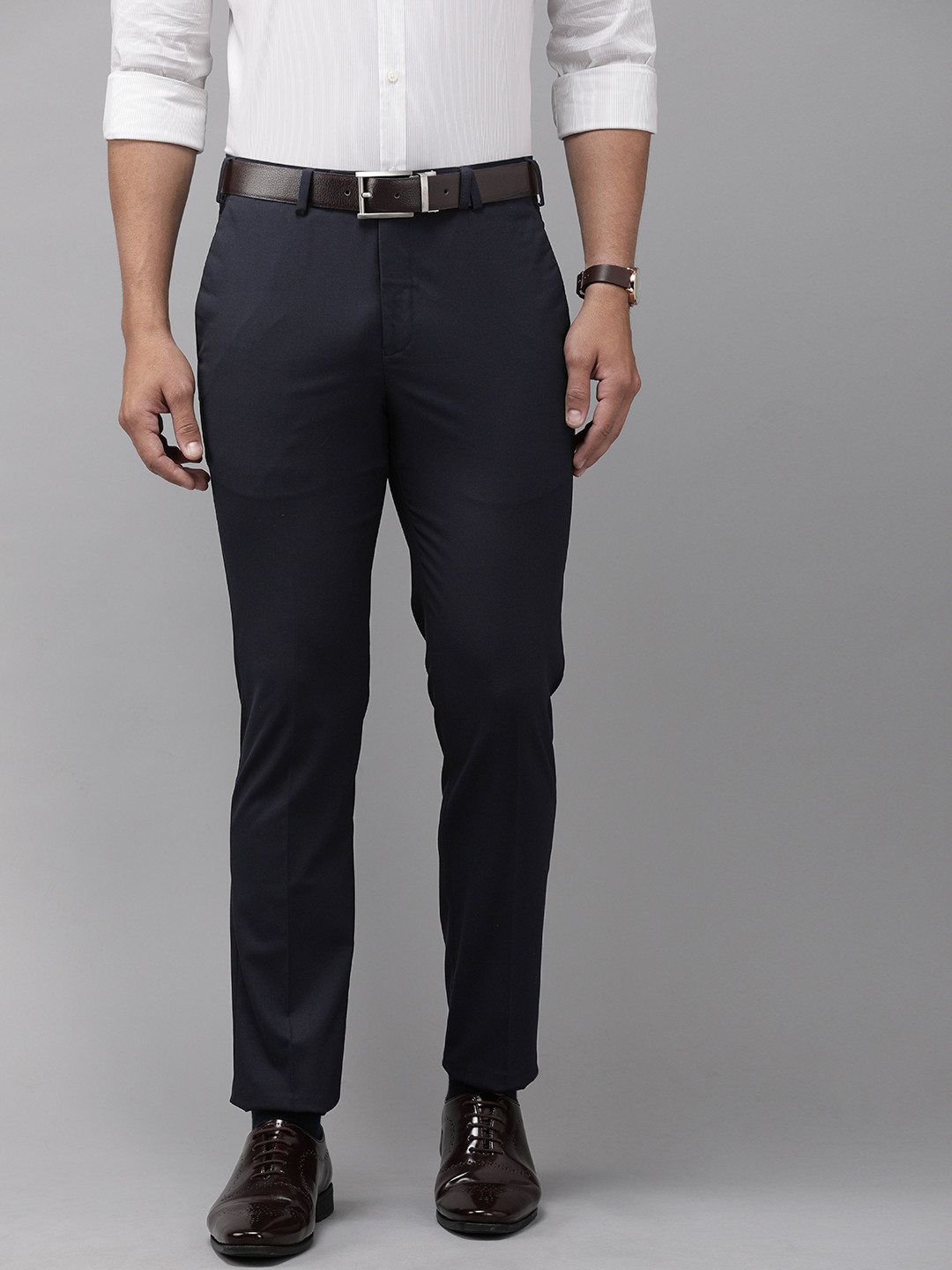 Buy Park Avenue Men Navy Blue Neo Fit Solid Formal Trousers - Trousers ...