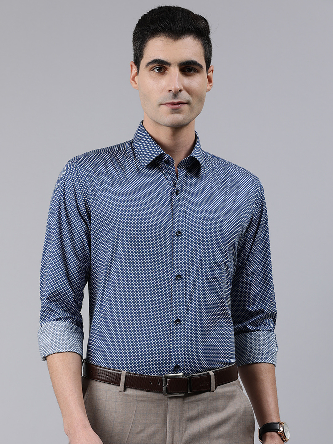 Buy Raymond Men Blue Regular Fit Printed Semiformal Shirt Shirts for