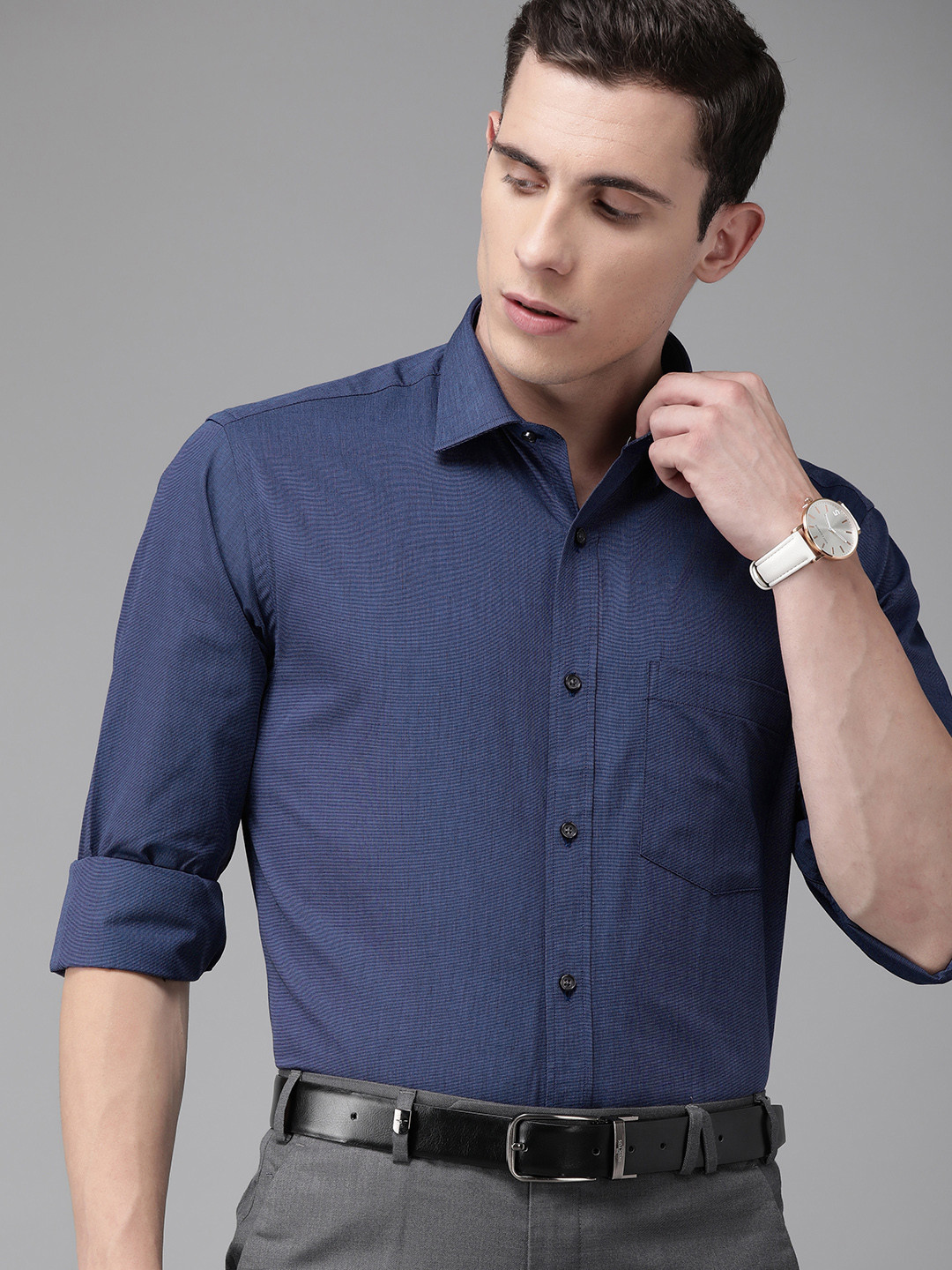 Buy Park Avenue Men Navy Blue Regular Fit Solid Formal Shirt - Shirts ...