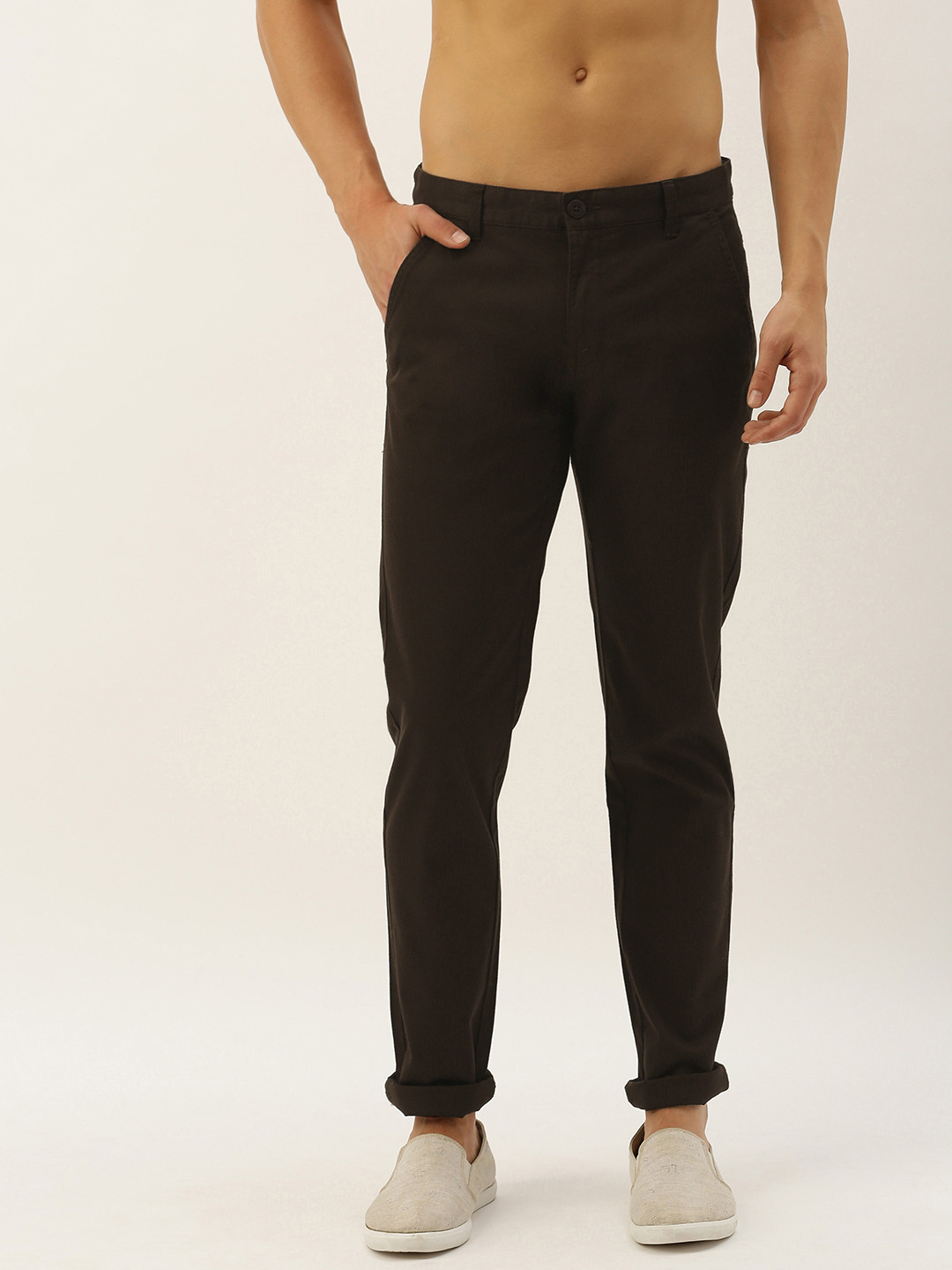 Buy Flying Machine Men Brown Slim Fit Self Design Regular Trousers Trousers for Men 11547346