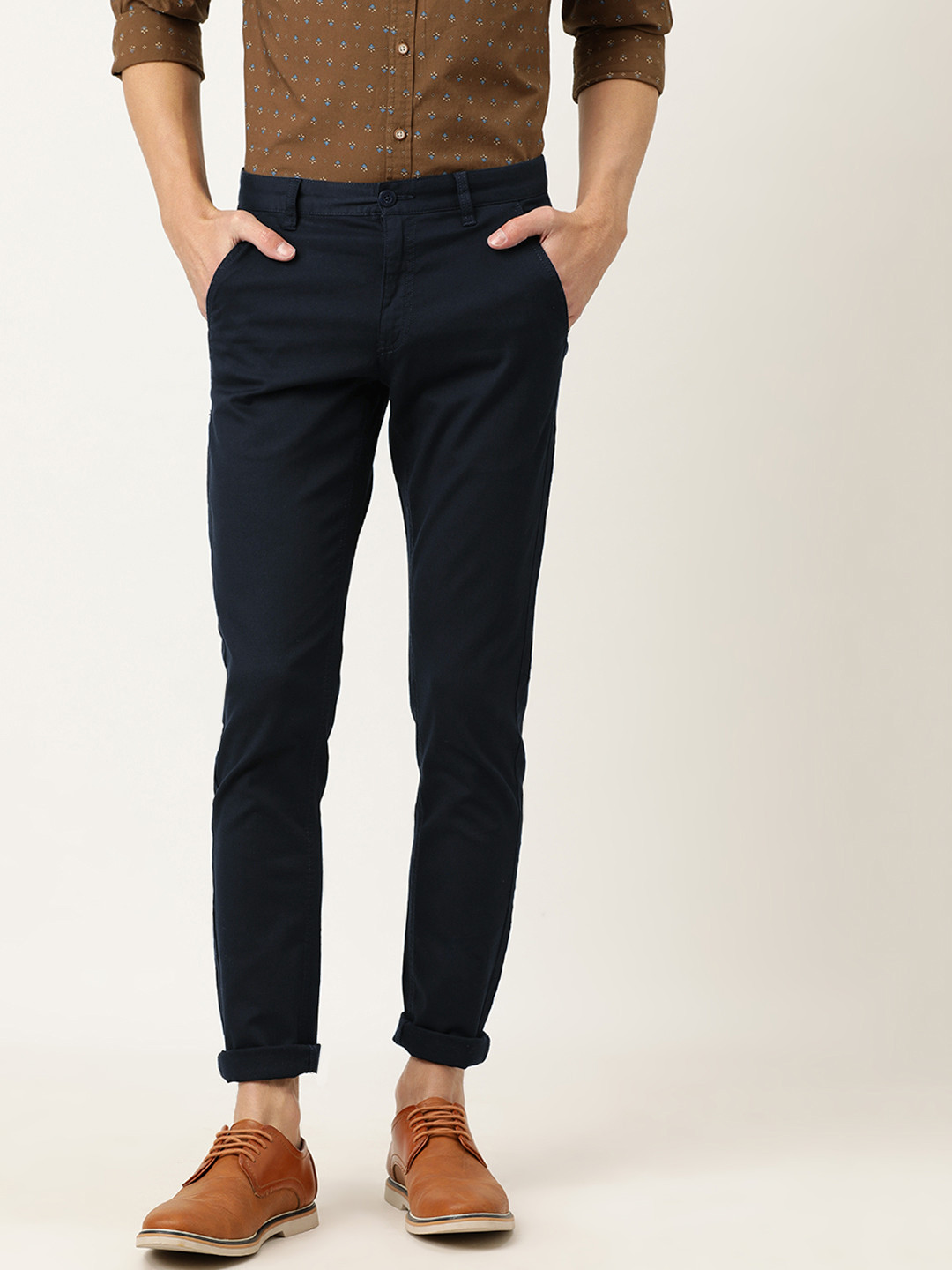 Buy Flying Machine Men Navy Blue Super Slim Fit Solid Chinos - Trousers ...