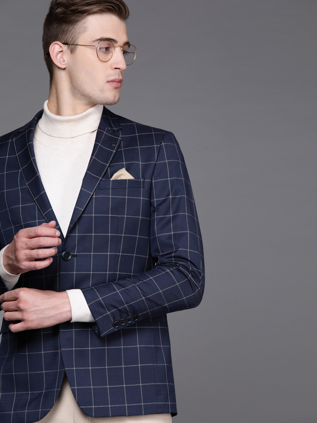Men's Brown Slim Fit Checked Single Breasted Blazer main image 1