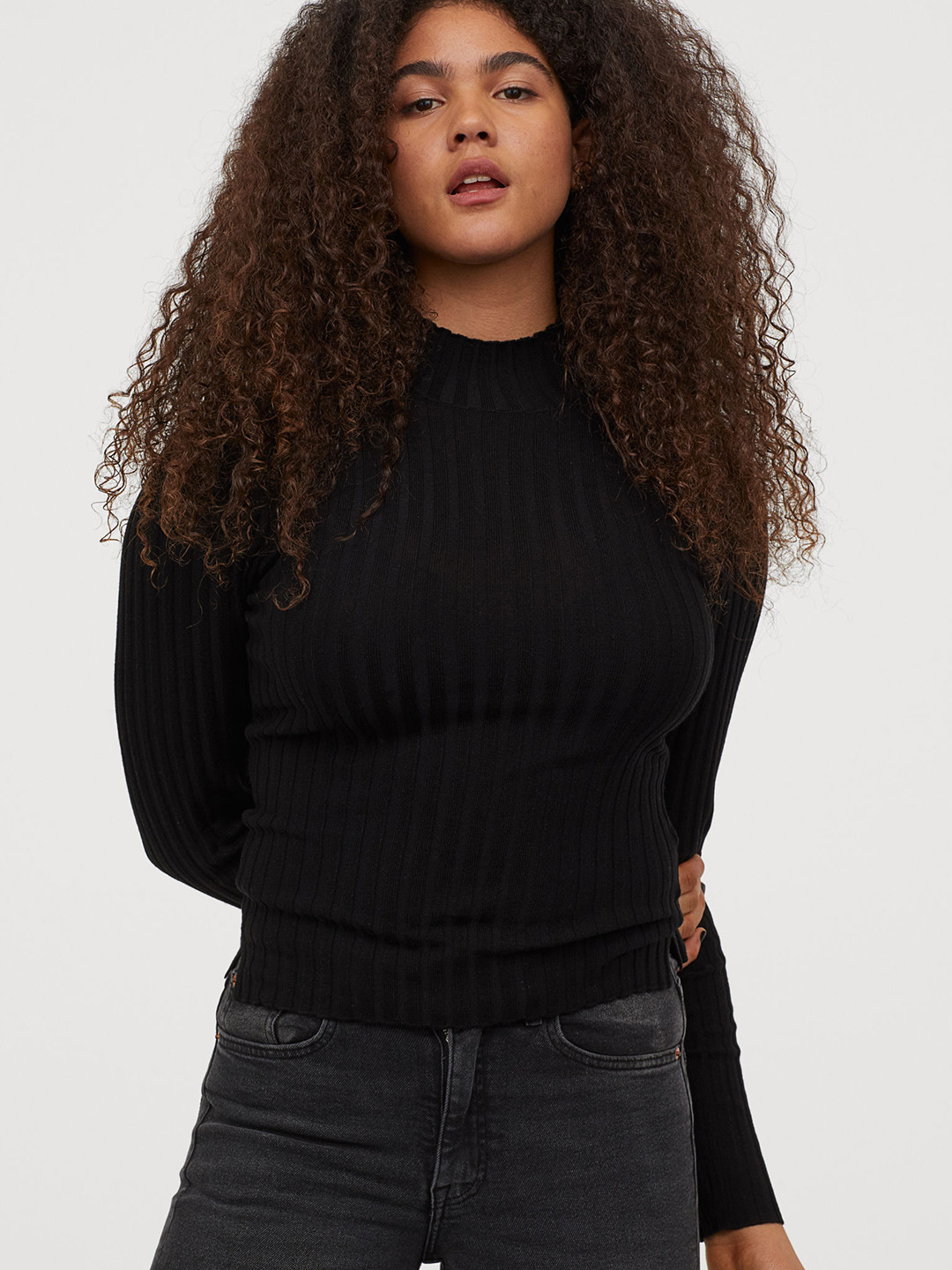 Buy H&M Women Black Ribbed Polo Neck Jumper - Tops for Women 11555672 | Myntra