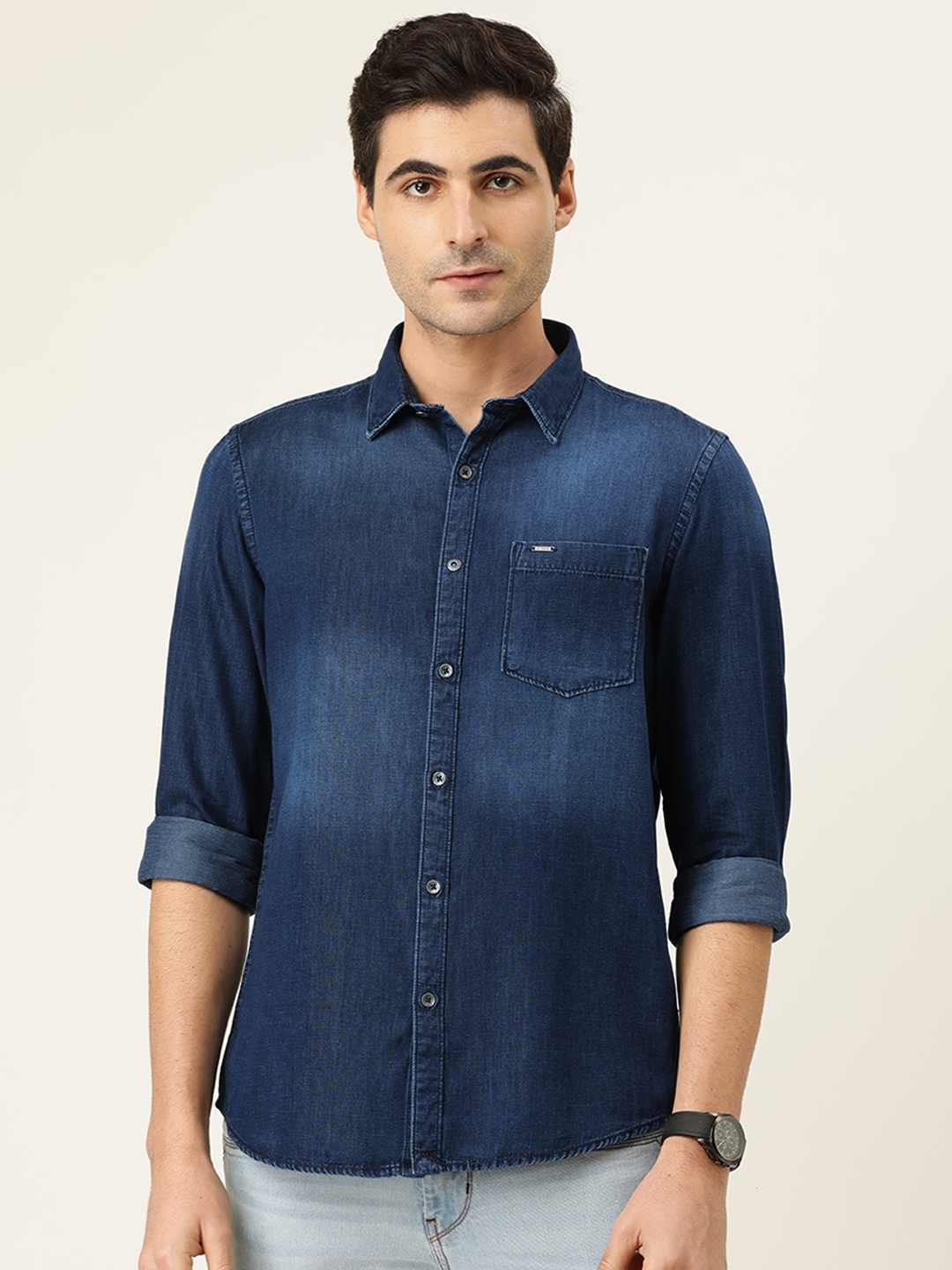 Buy Lee Cooper Men Blue Regular Fit Faded Casual Shirt - Shirts for Men ...