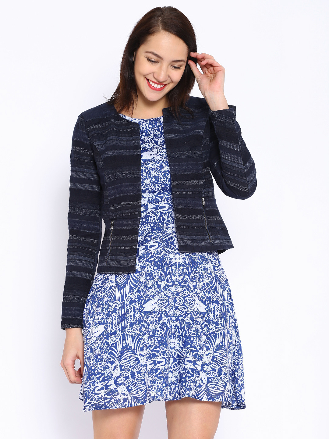 Buy ONLY Navy Striped Jacket Jackets for Women 1155923 Myntra