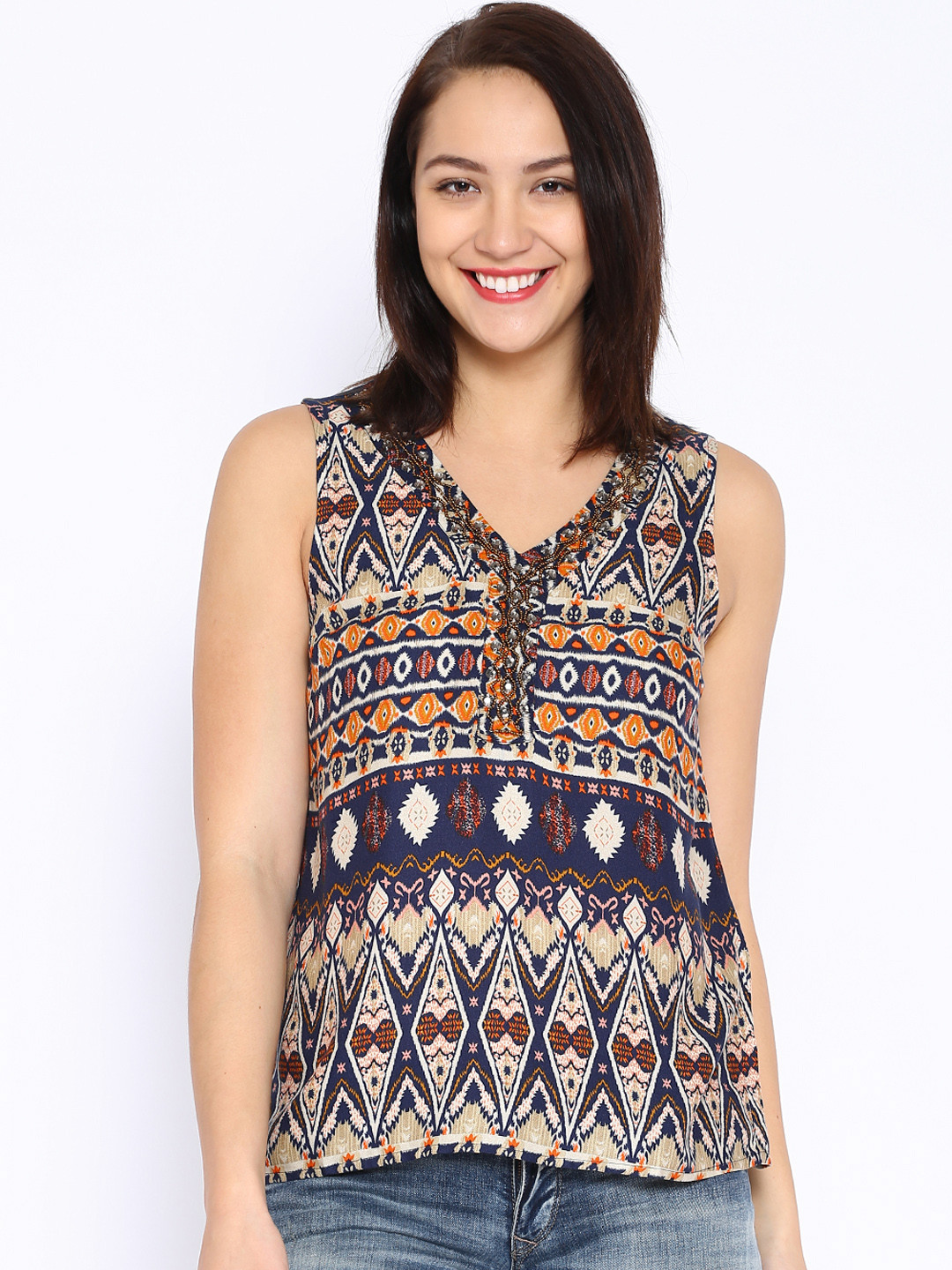 Buy ONLY Navy Printed Sleeveless Top Tops for Women 1155947 Myntra
