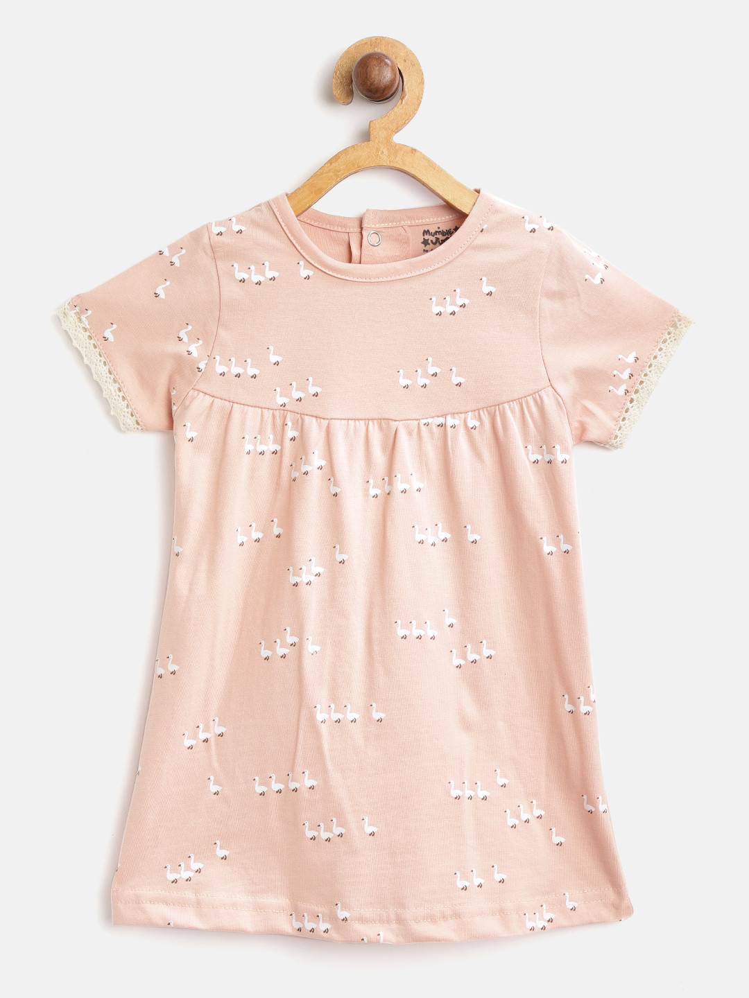 Buy Mumble Jumble Girls Peach Coloured & White Printed Empire Pure