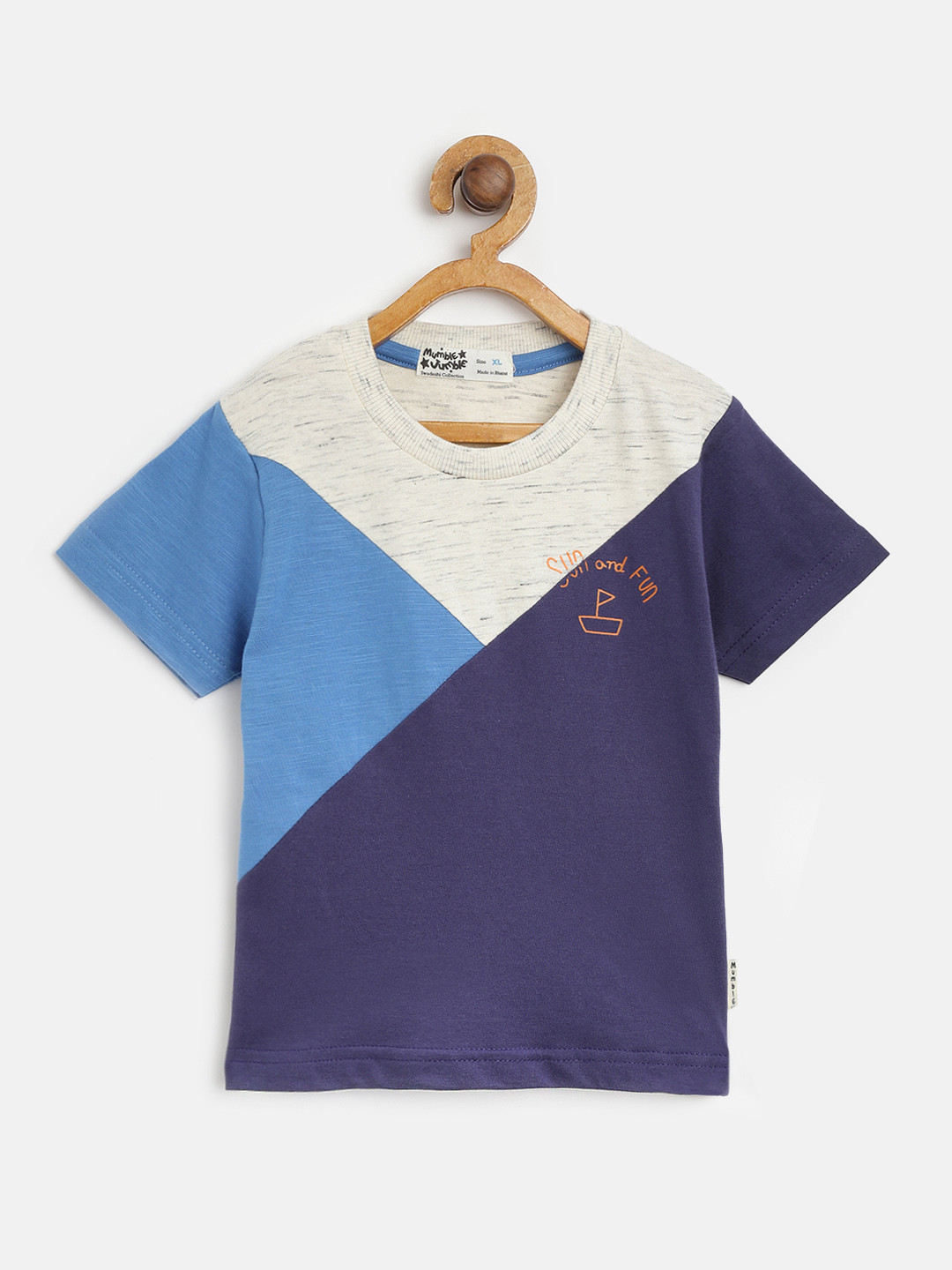 Buy Mumble Jumble Boys Blue & Beige Colourblocked Round Neck T Shirt