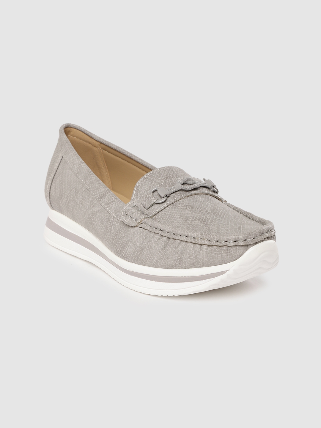 Buy Lavie Women Grey Snakeskin Textured Horsebit Loafers - Casual Shoes ...