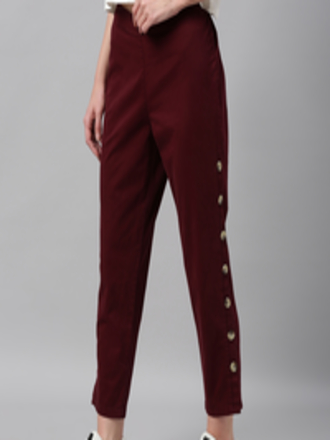 Buy HERE&NOW Women Maroon Regular Fit Solid Regular Trousers - Trousers