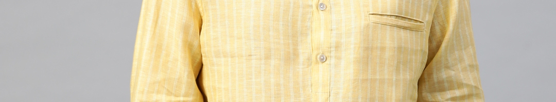 Buy Fabindia Men Yellow & White Striped Slim Fit Linen Straight Kurta ...