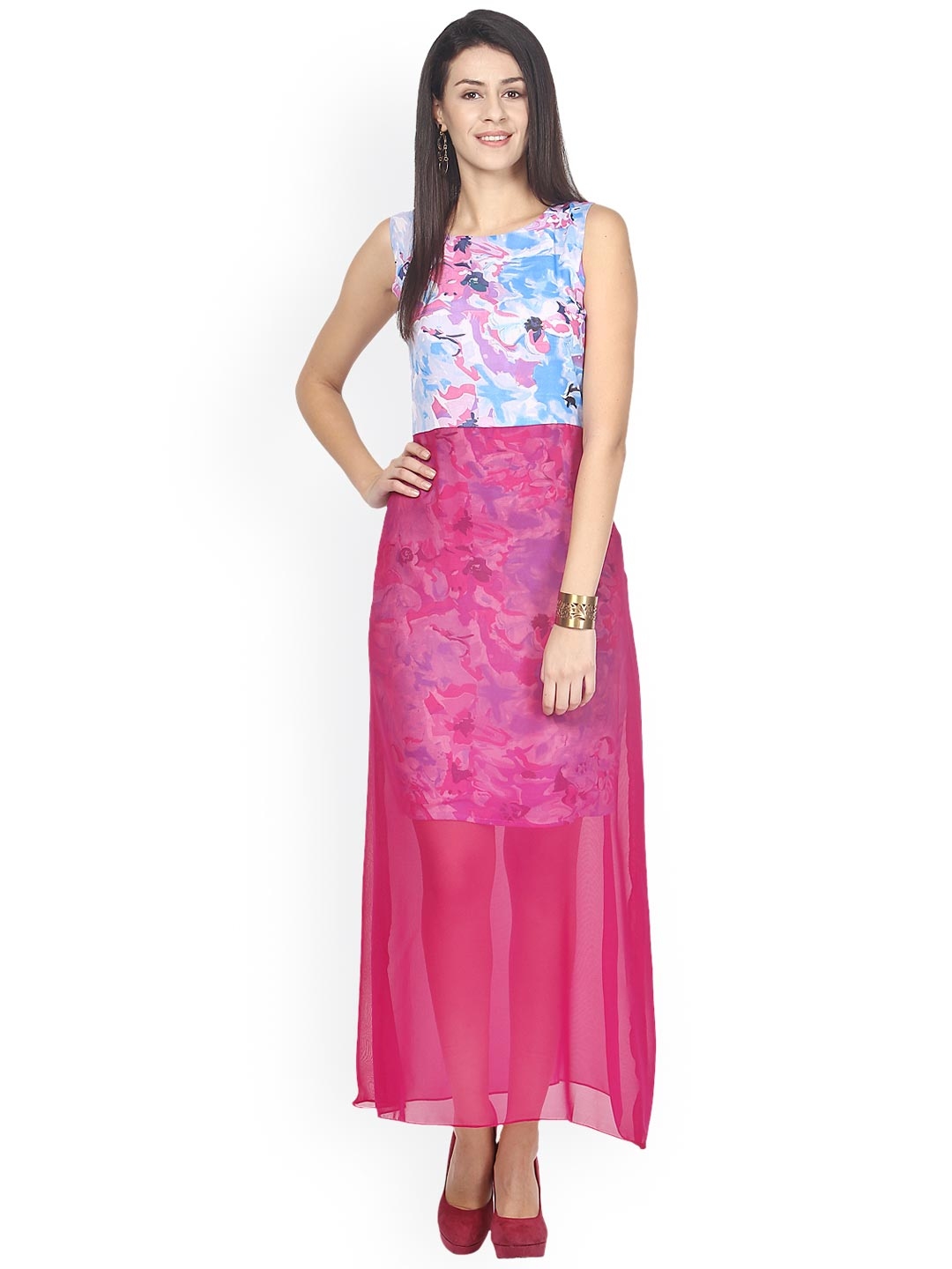 Buy Athena Blue And Pink Printed Maxi Dress Dresses For Women 1158495 Myntra 9285