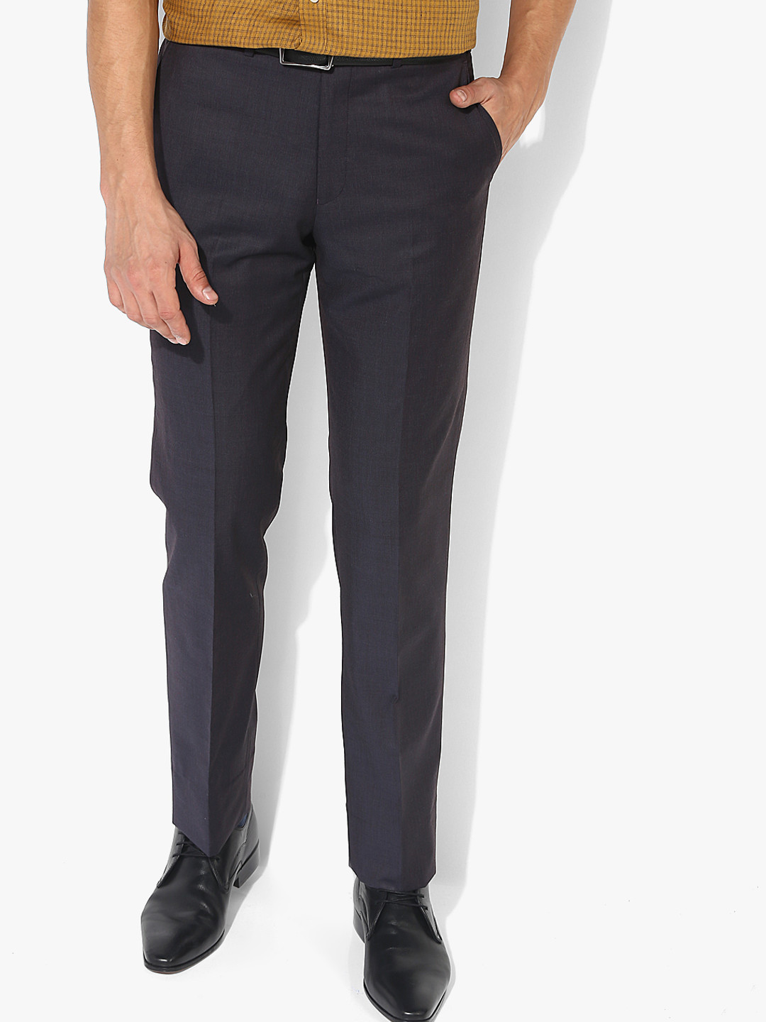 Buy Park Avenue Men Charcoal Grey Solid Regular Fit Formal Trouser ...