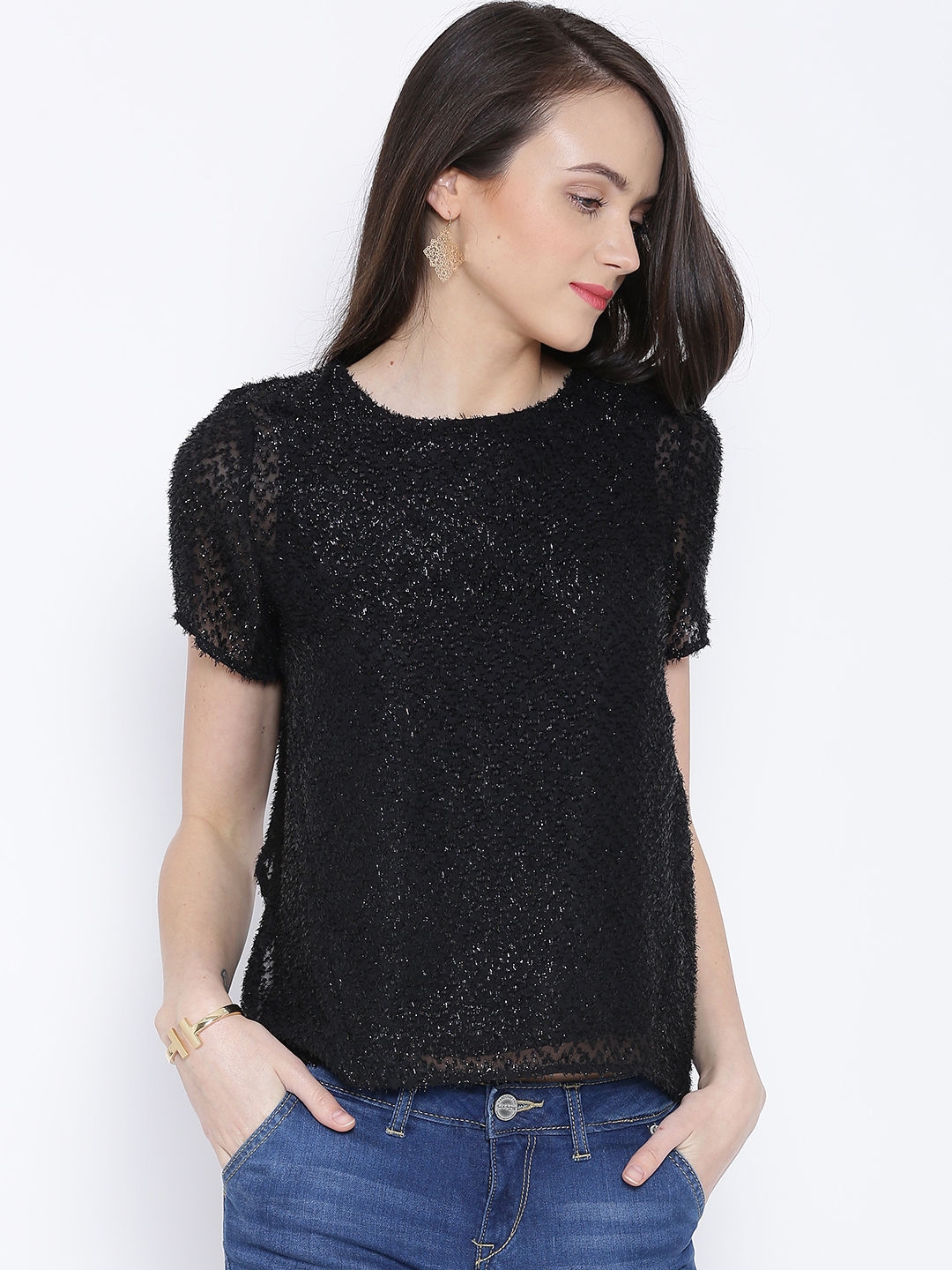 Buy Vero Moda Black Shimmer Layered Top - Tops for Women 1159178 | Myntra