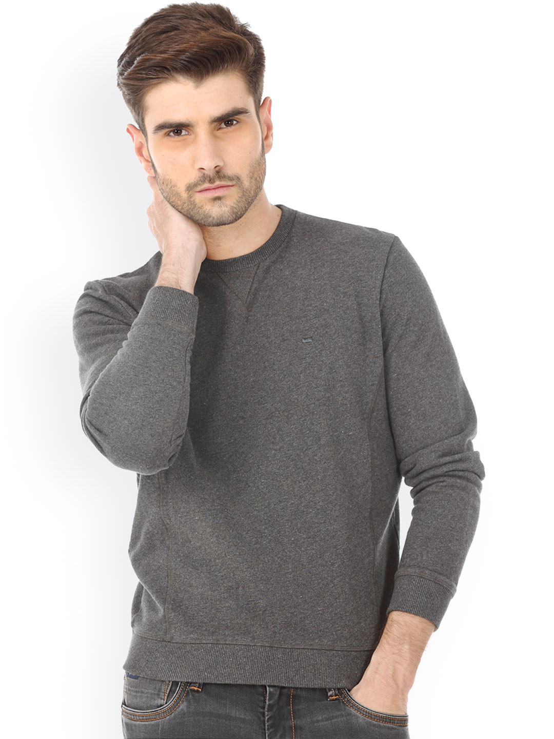 Buy Basics Charcoal Grey Muscle Fit Sweater Sweaters for Men 1160327