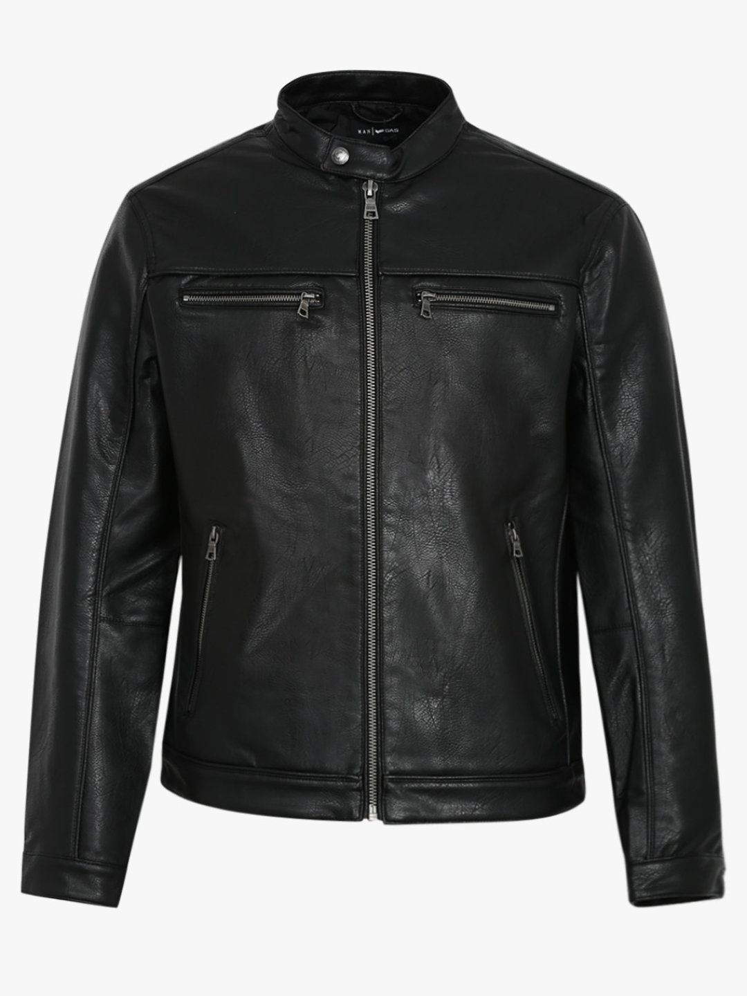 Buy GAS Men Black Solid Biker Jacket With Zip Detail - Jackets for Men ...