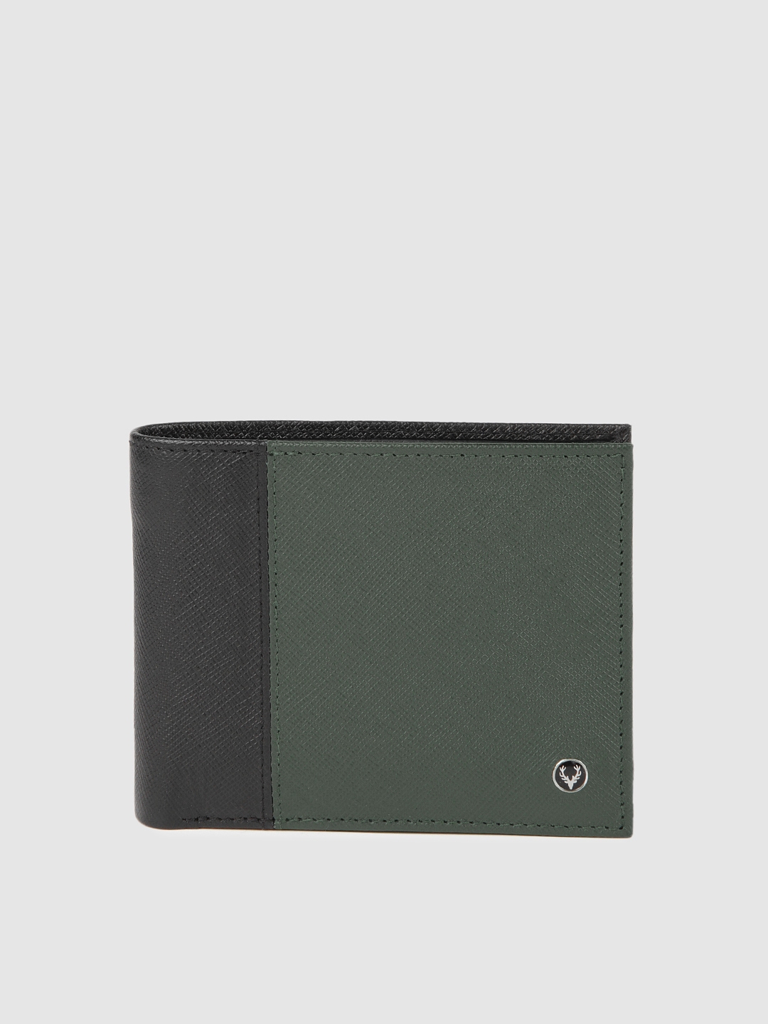 Buy Allen Solly Men Black & Green Colourblocked Two Fold Leather Wallet ...