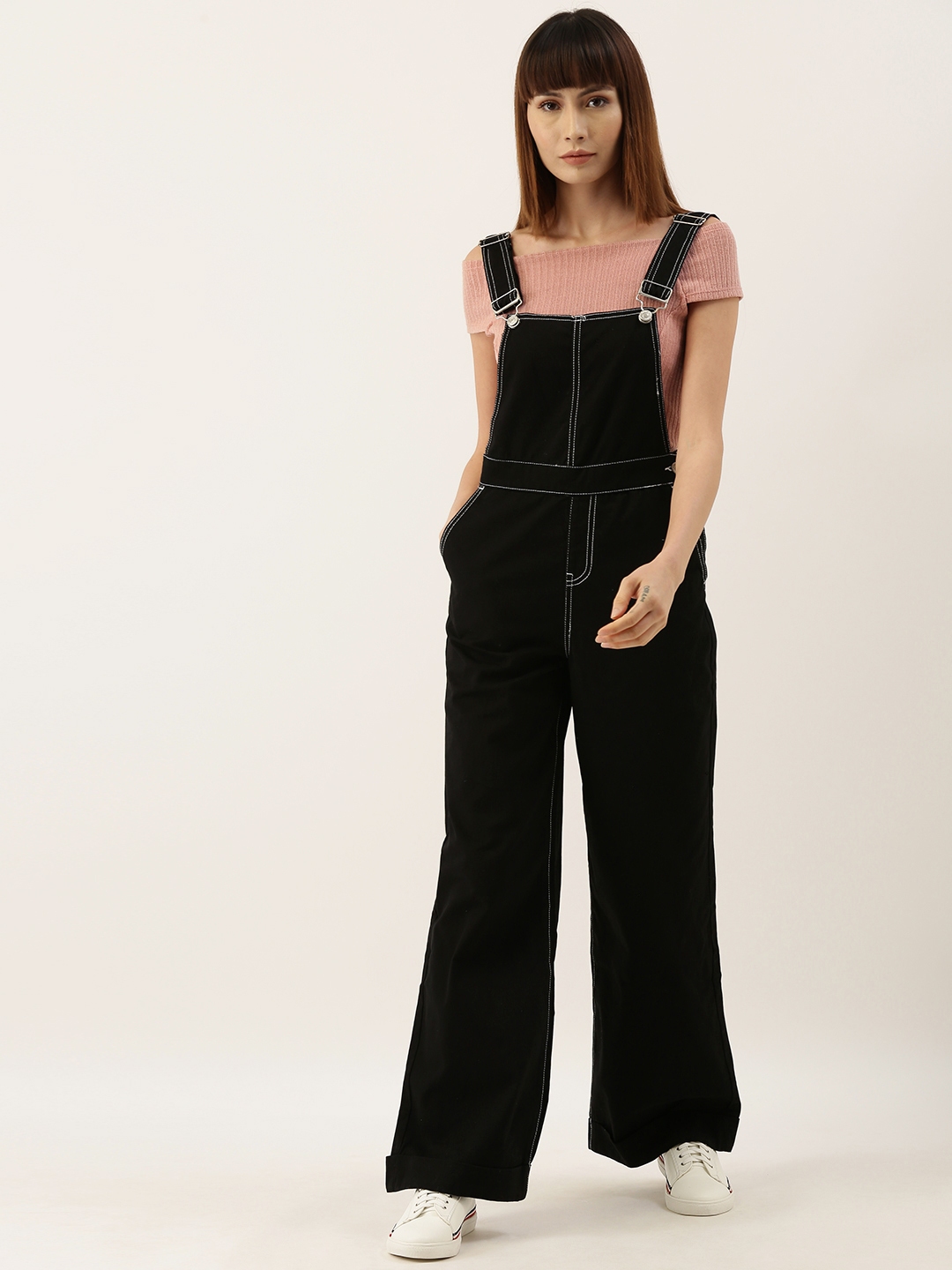 Buy FOREVER 21 Women Black Solid Straight Fit Dungarees - Dungarees for ...
