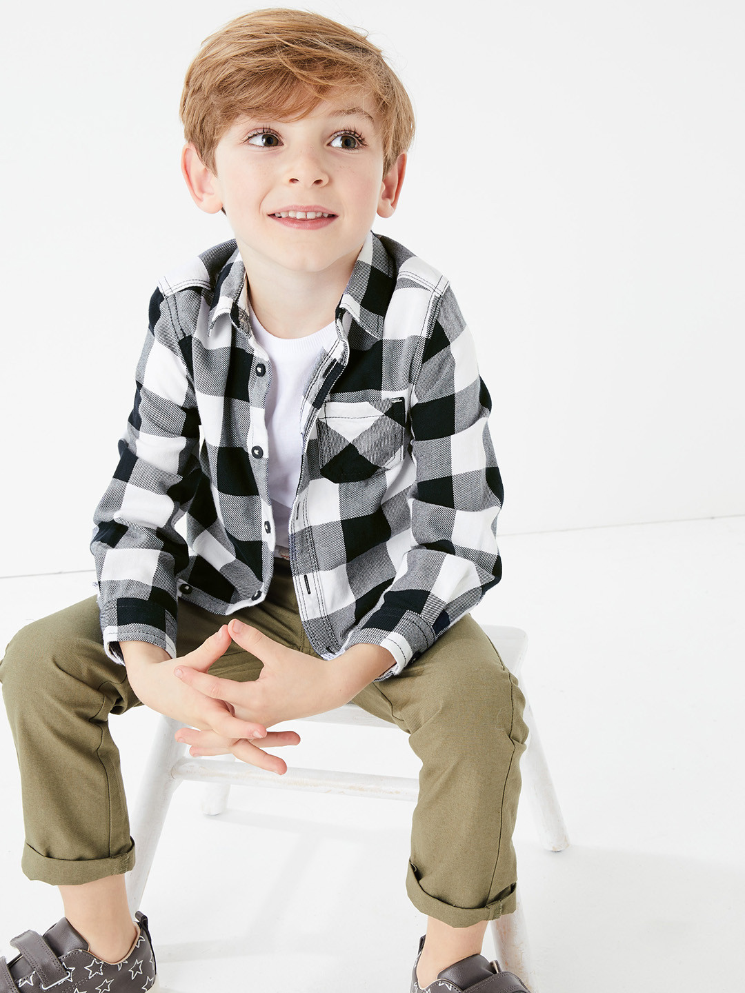 Buy Marks & Spencer Boys Black & White Checked T Shirt And Shirt