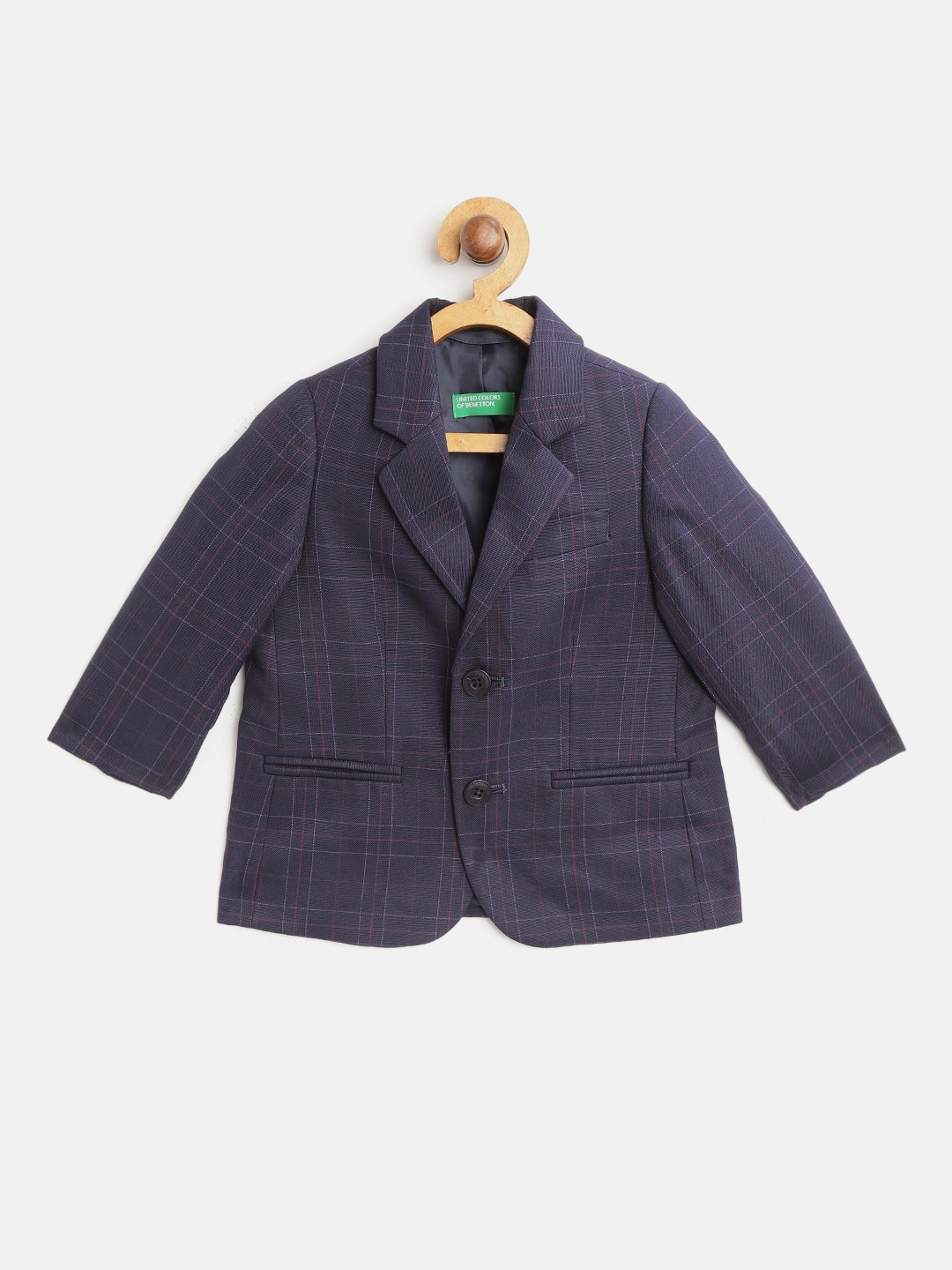 Buy United Colors Of Benetton Boys Navy Blue Checked Regular Fit Single ...