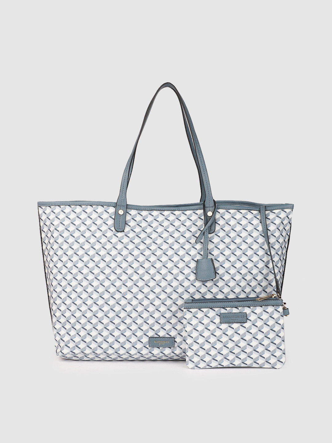 Buy Accessorize Women Blue & White Printed Tote Bag Handbags for