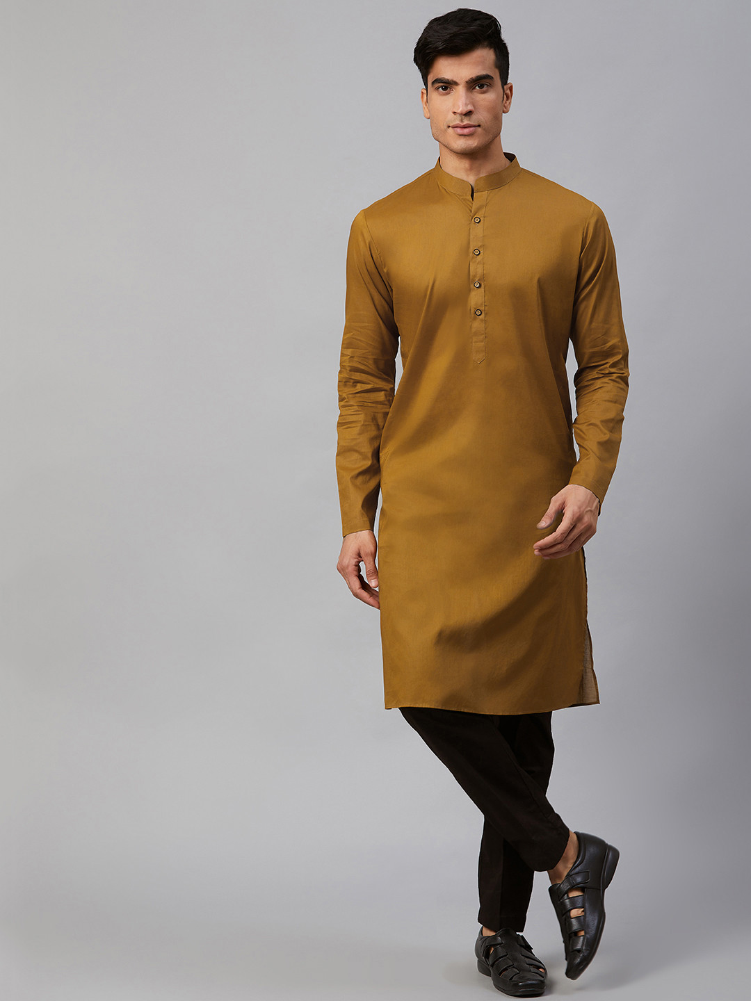 Buy See Designs Men Mustard Brown Solid Straight Kurta Kurtas for Men