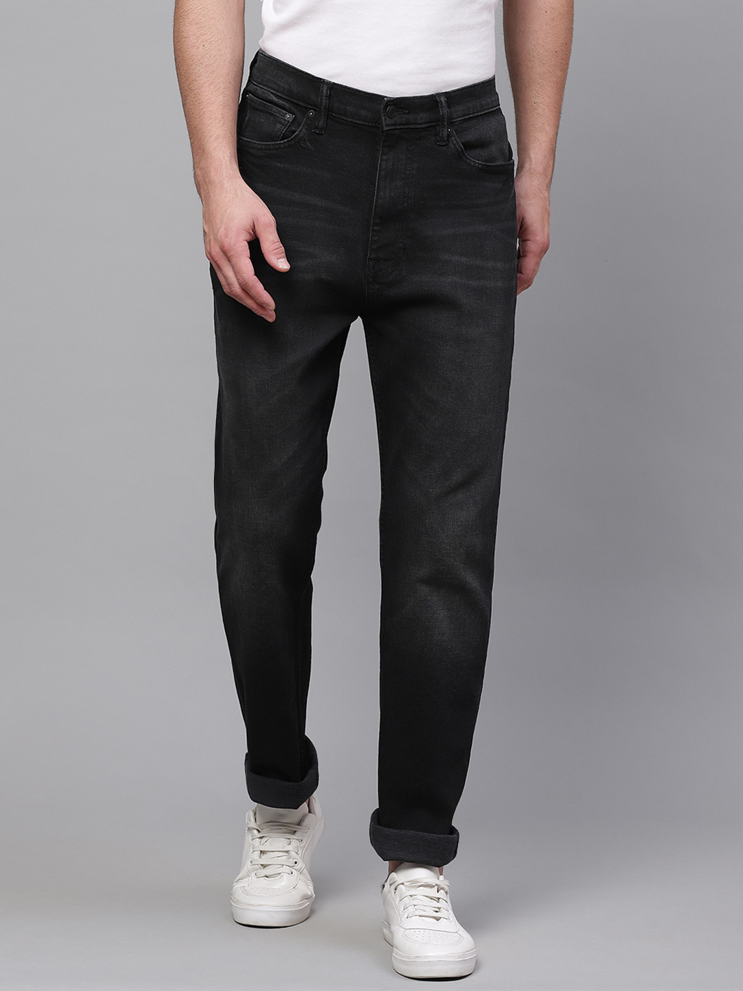 Buy Marks & Spencer Men Charcoal Grey Regular Fit Mid Rise Clean Look ...