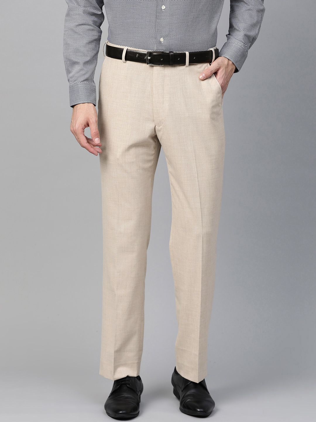 Buy Marks & Spencer Men Beige Regular Fit Solid Formal Trousers ...