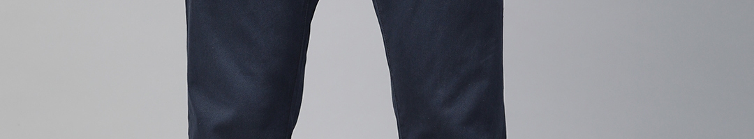 Buy Marks & Spencer Men Navy Blue Slim Fit Solid Regular Trousers ...