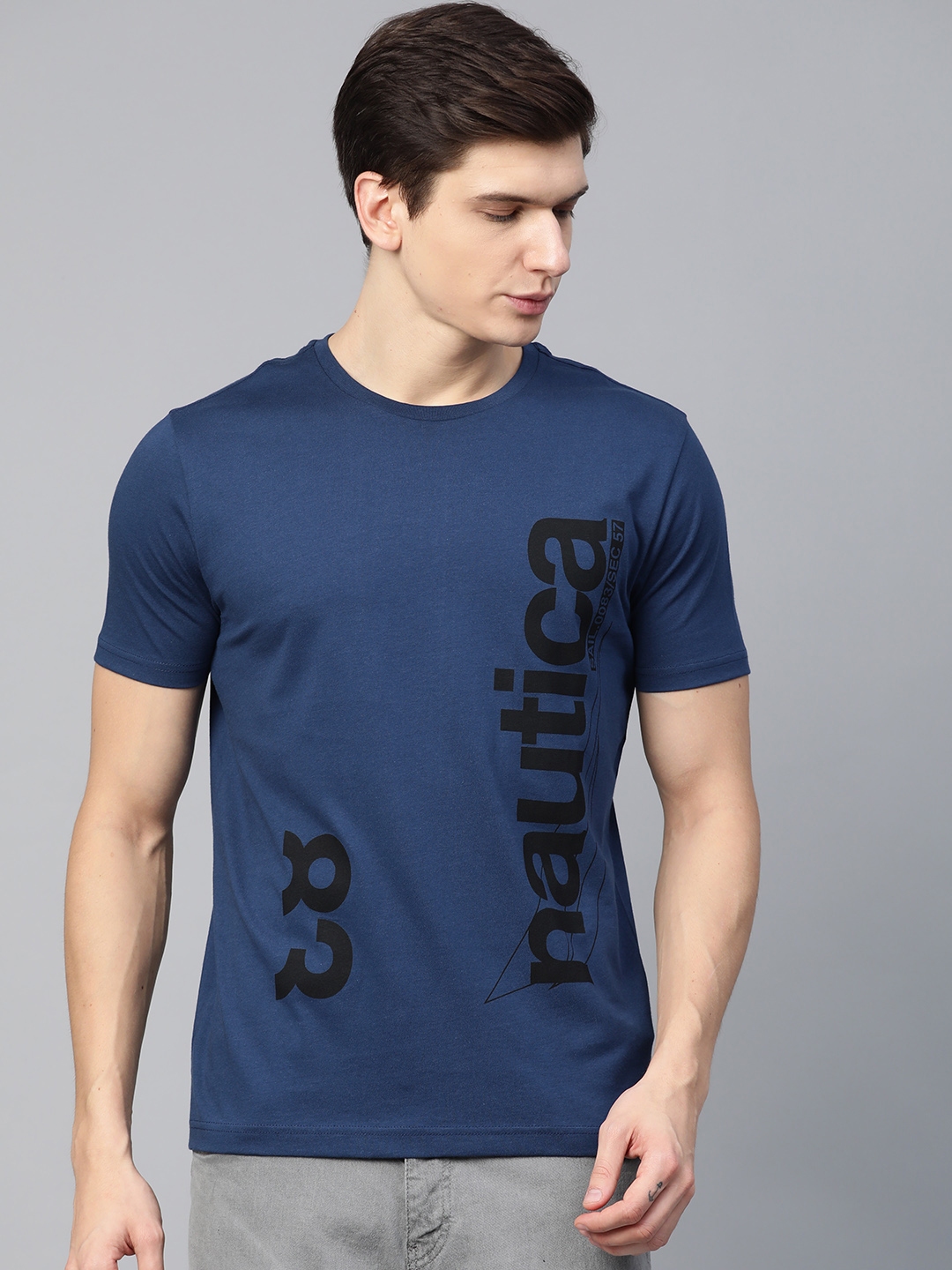 Buy Nautica Men Navy Blue Placement Print Round Neck T Shirt - Tshirts ...