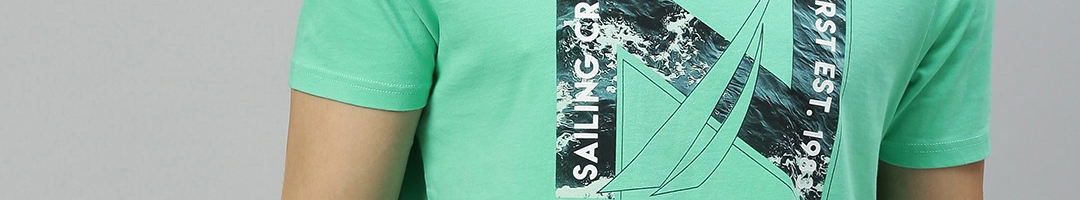Buy Nautica Men Sea Green Printed Regular Fit Round Neck Pure Cotton T ...