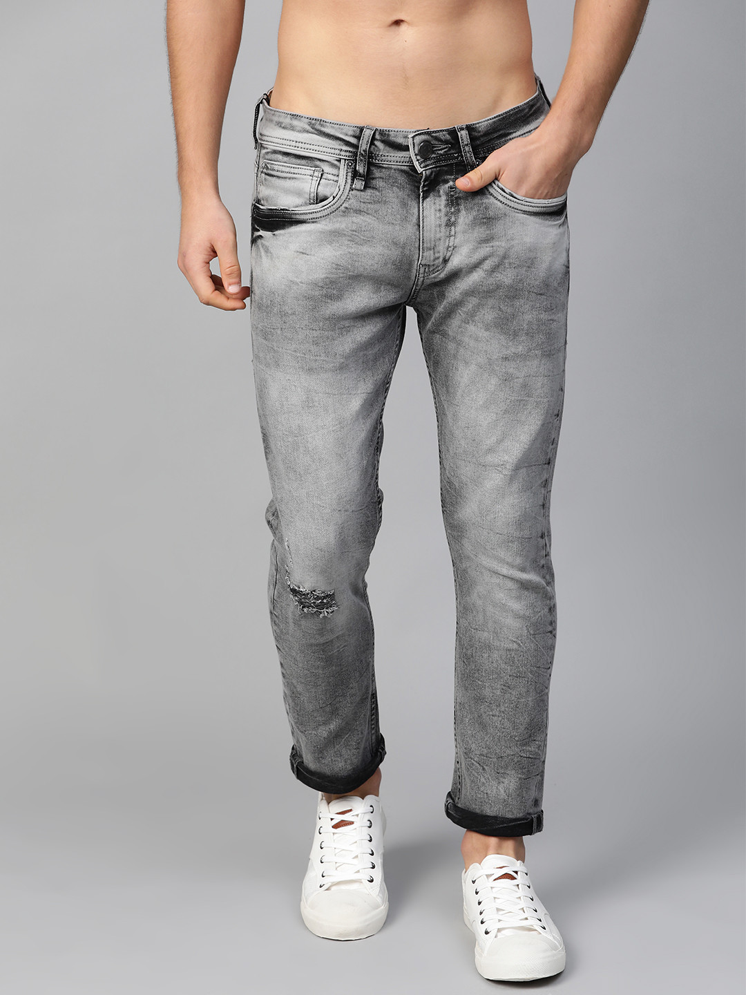 Buy Roadster Men Grey Skinny Fit Mid Rise Mildly Distressed Stretchable