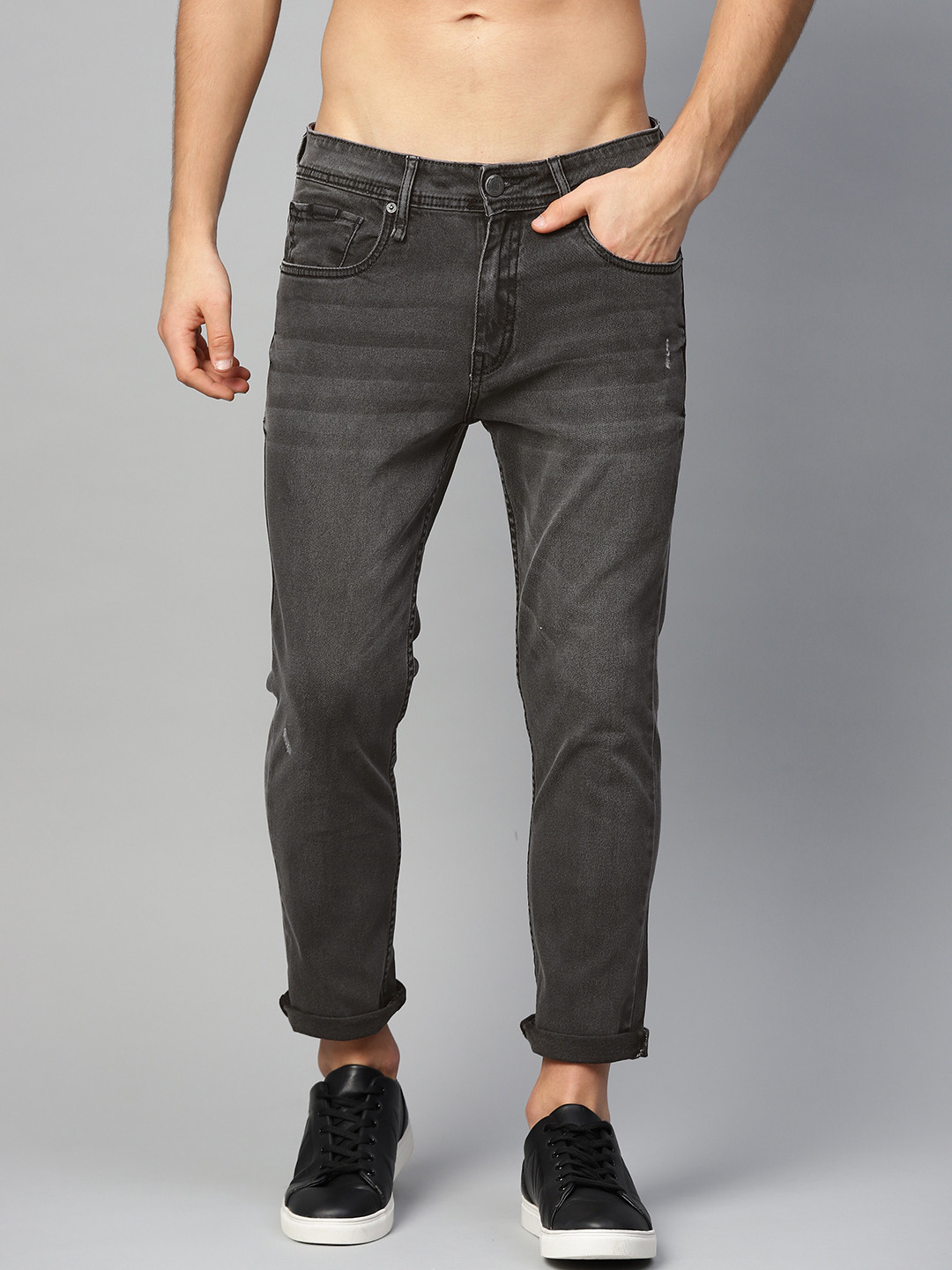 Buy Roadster Men Charcoal Grey Skinny Fit Mid Rise Low Distress