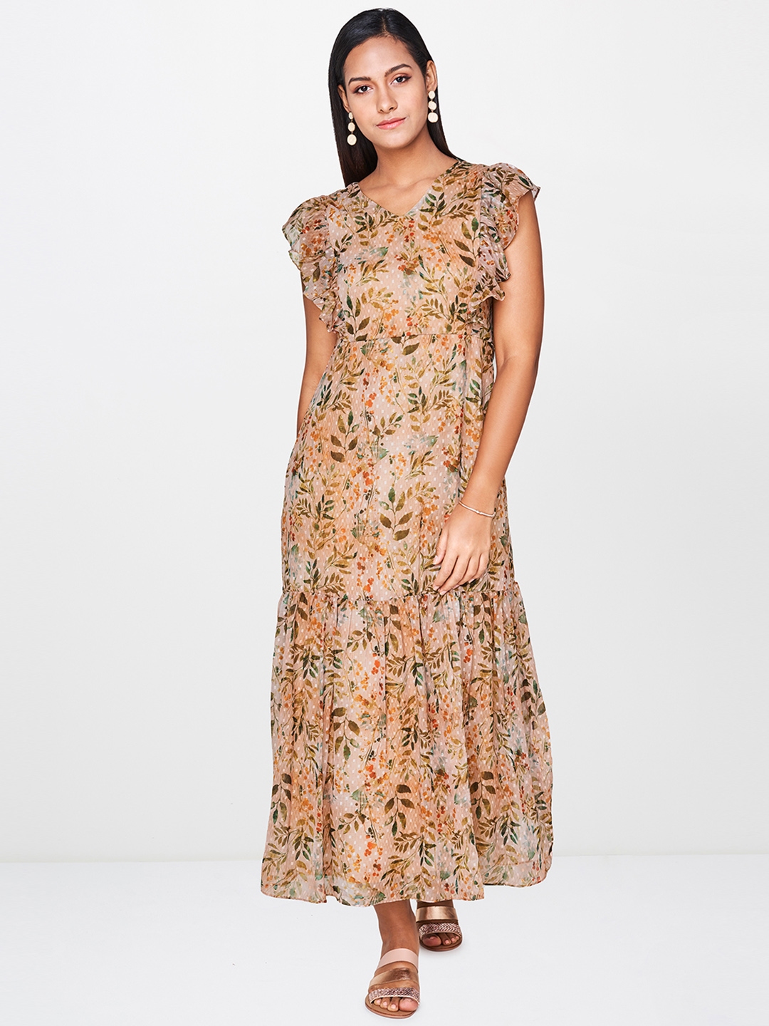 Buy AND Women Brown Floral Printed Maxi Dress - Dresses for Women ...